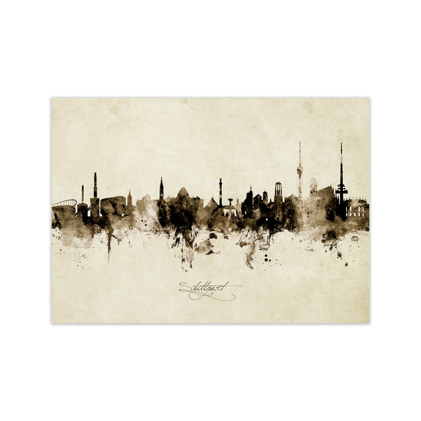 Stuttgart Deutschland Skyline Vintage Art Print by Michael Tompsett Print Only