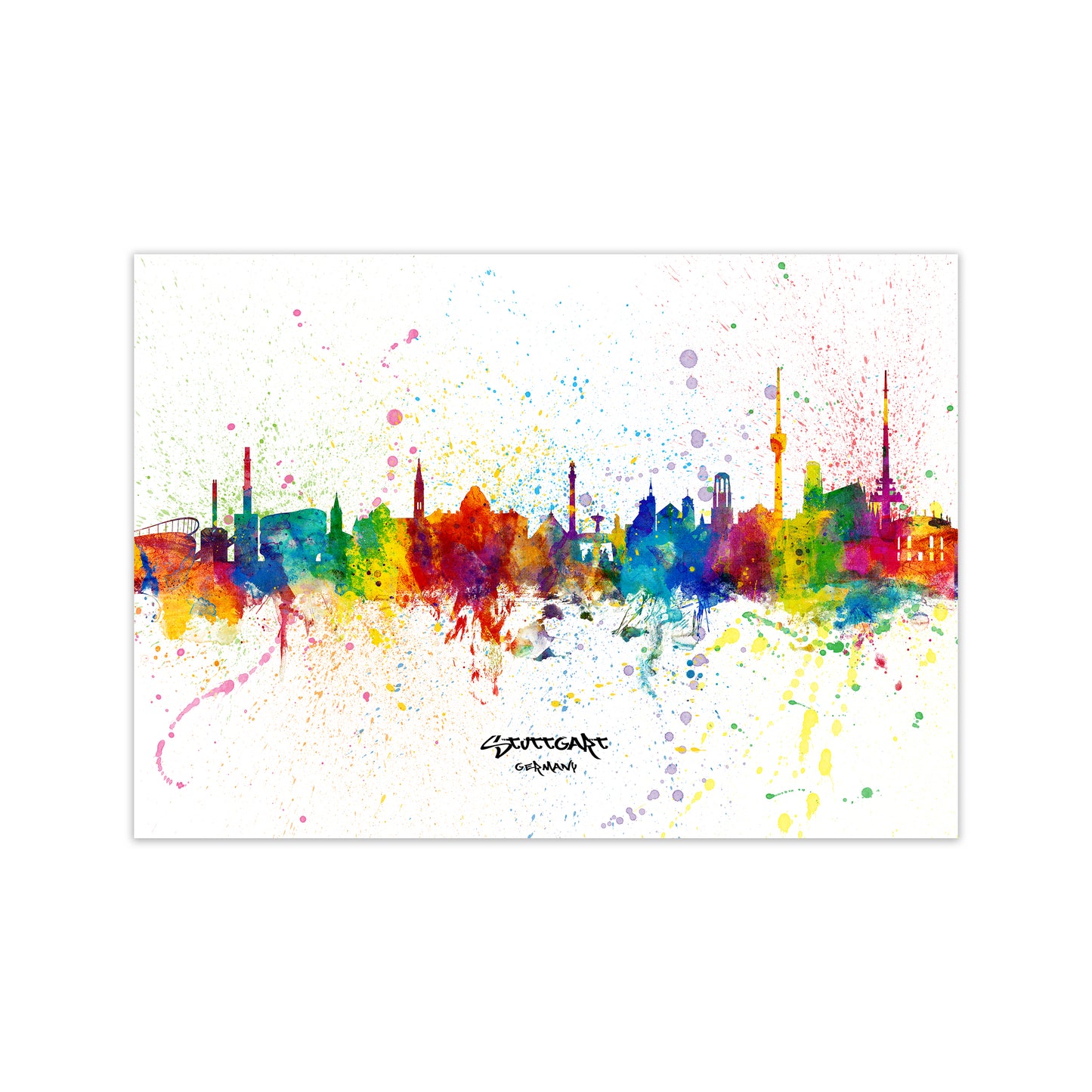 Stuttgart Germany Skyline Splash Art Print by Michael Tompsett Print Only