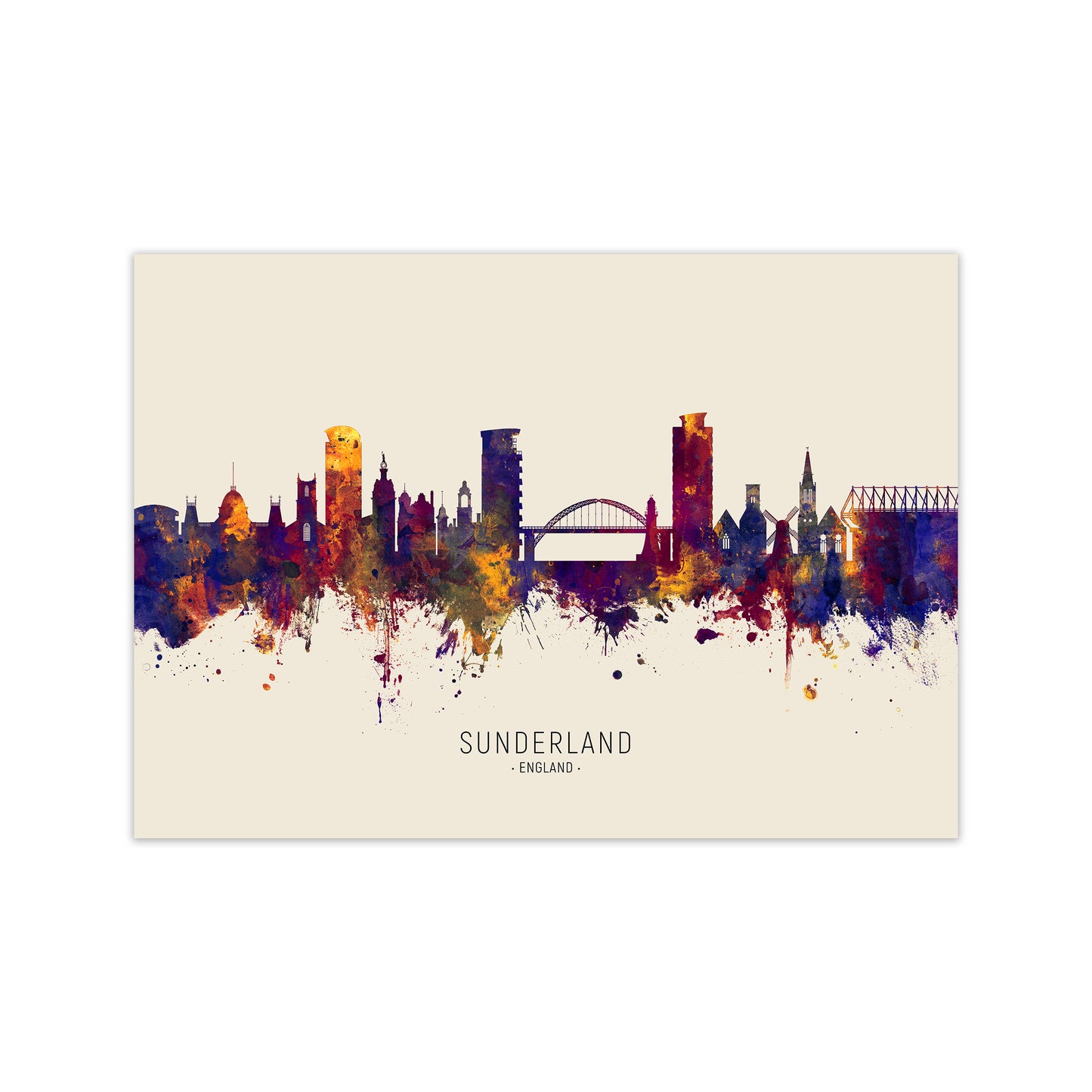 Sunderland England Skyline Autumn City Name Art Print by Michael Tompsett Print Only