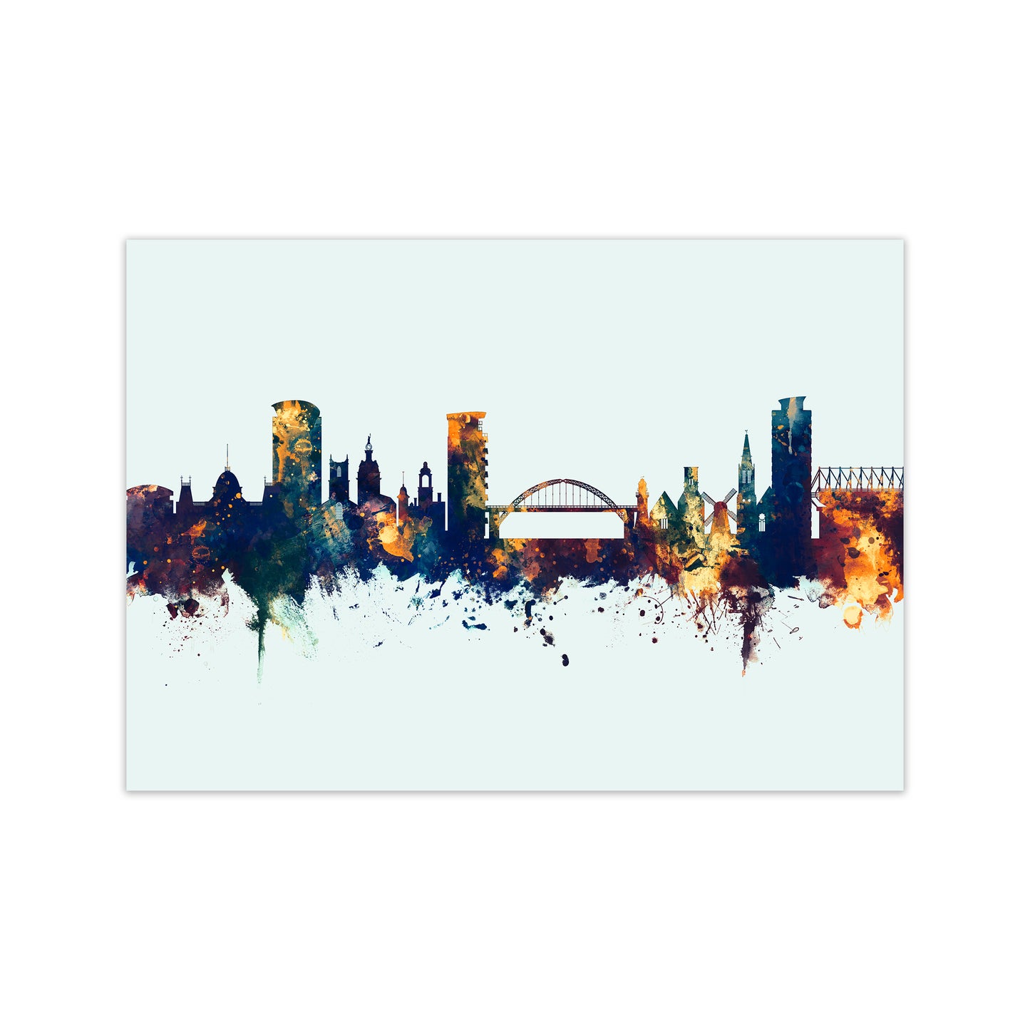 Sunderland England Skyline Blue Orange Art Print by Michael Tompsett Print Only
