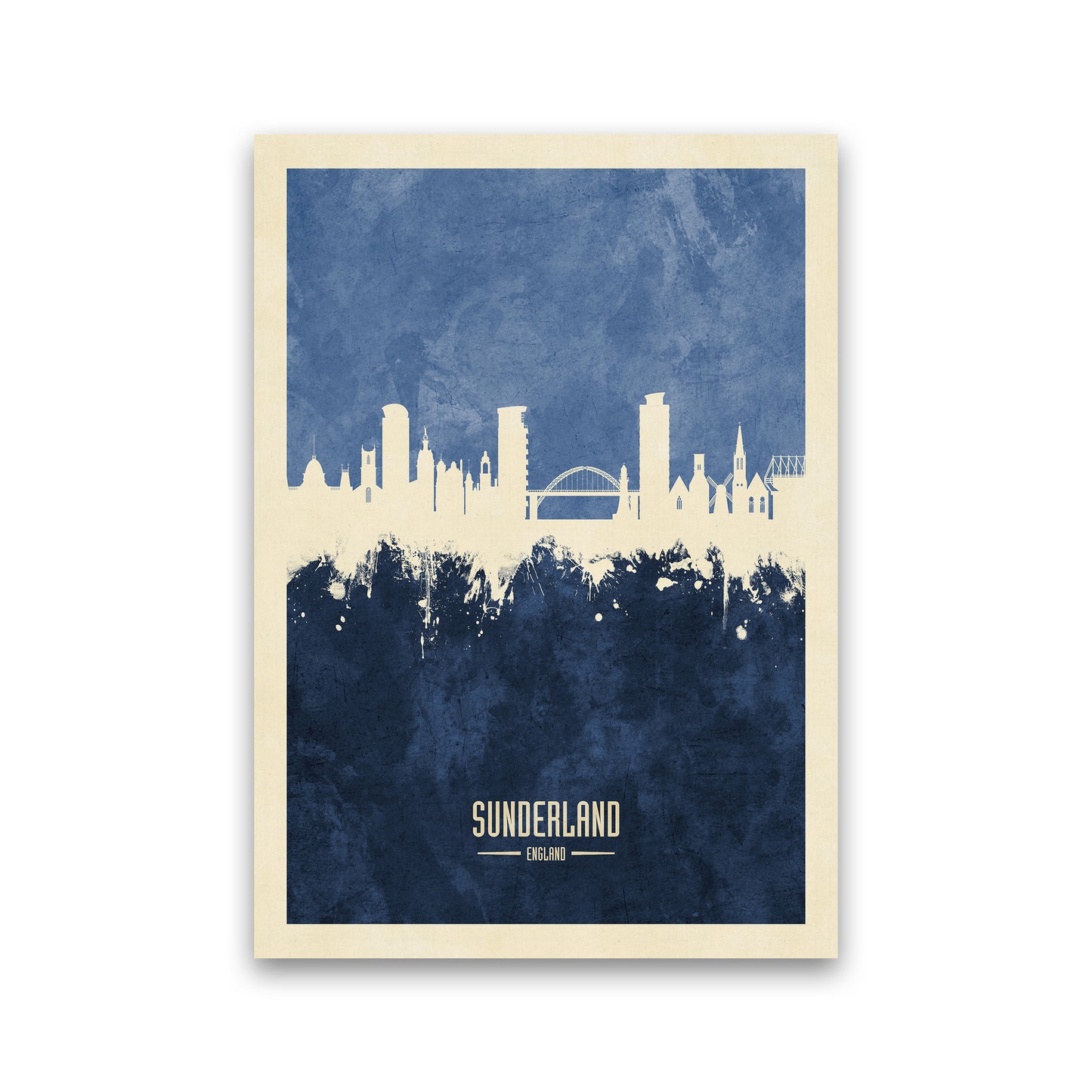 Sunderland England Skyline Portrait Navy Art Print by Michael Tompsett Print Only