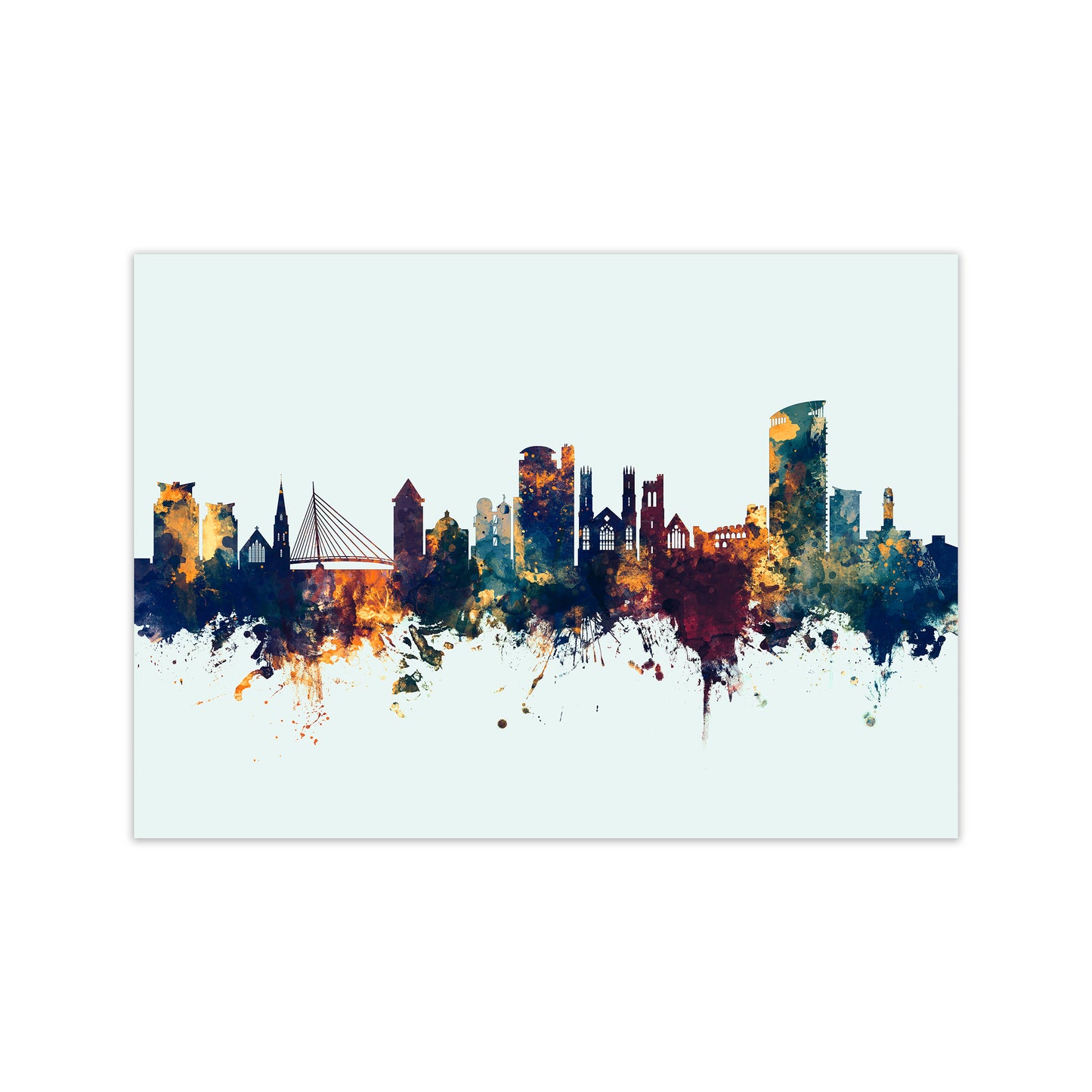 Swansea Wales Skyline Blue Orange Art Print by Michael Tompsett Print Only