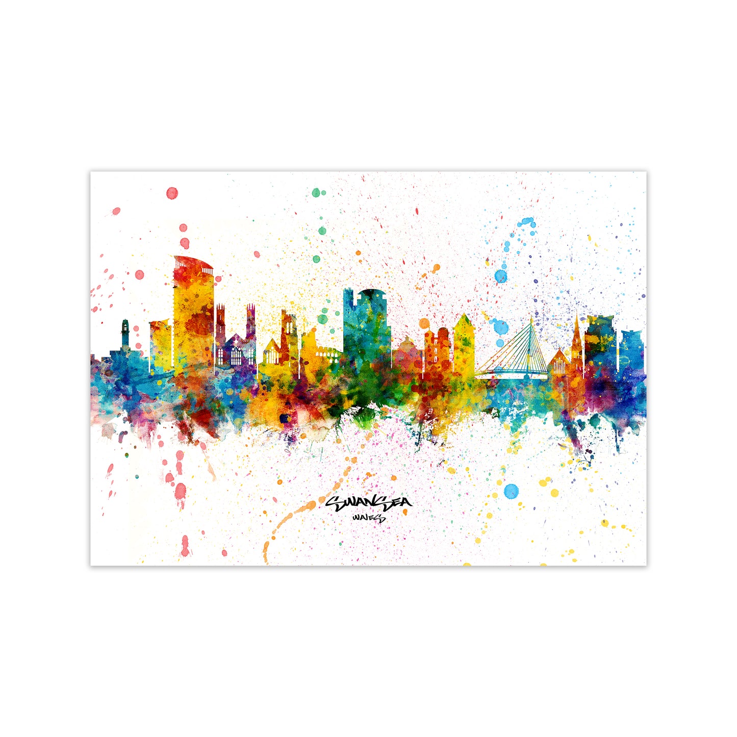 Swansea Wales Skyline Splash Art Print by Michael Tompsett Print Only