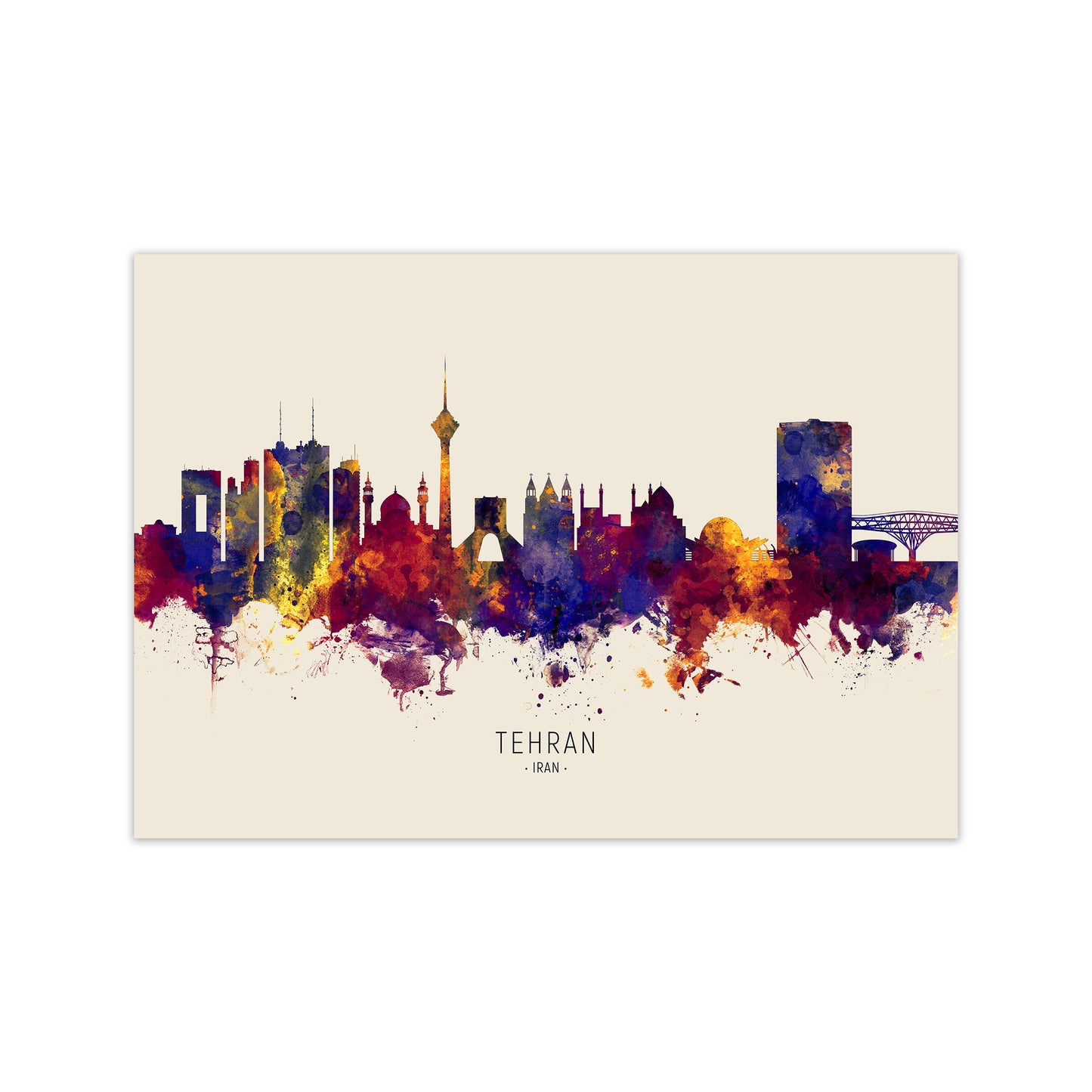 Tehran Iran Skyline Autumn City Name Art Print by Michael Tompsett Print Only