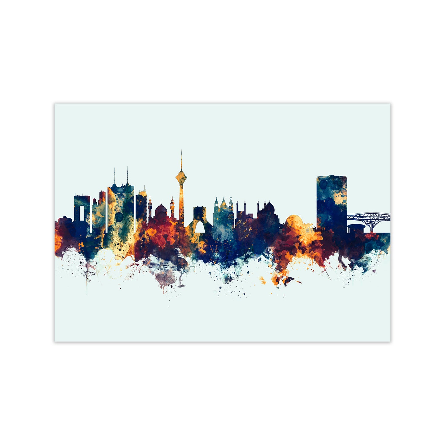 Tehran Iran Skyline Blue Orange Art Print by Michael Tompsett Print Only
