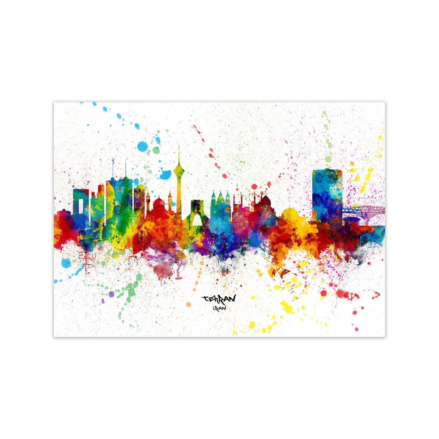 Tehran Iran Skyline Splash Art Print by Michael Tompsett Print Only