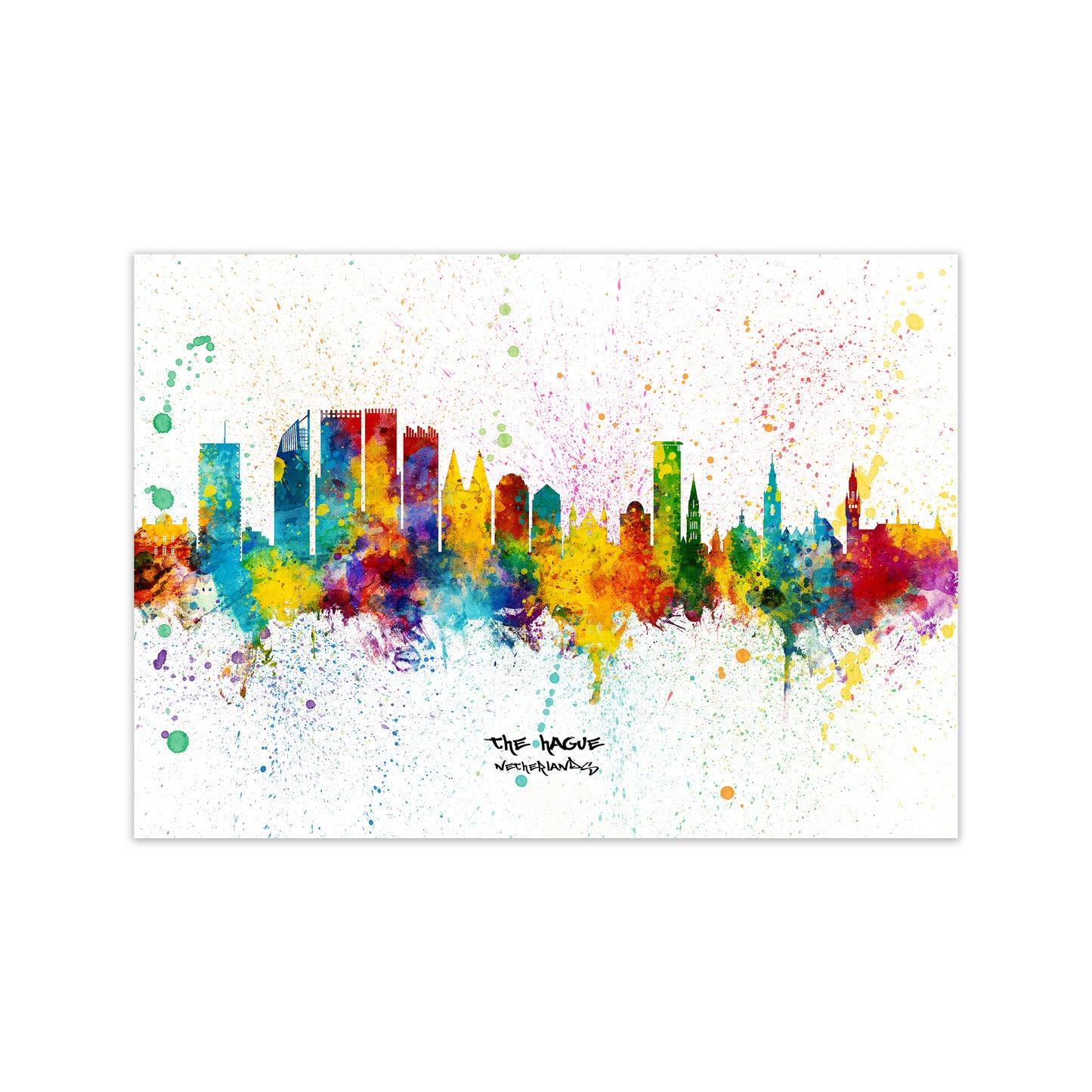 The Hague Netherlands Skyline Splash Art Print by Michael Tompsett Print Only