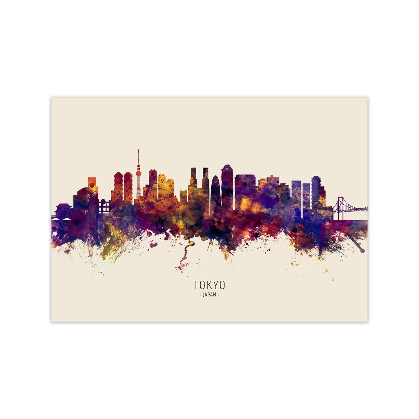 Tokyo Japan Skyline Autumn City Name Art Print by Michael Tompsett Print Only