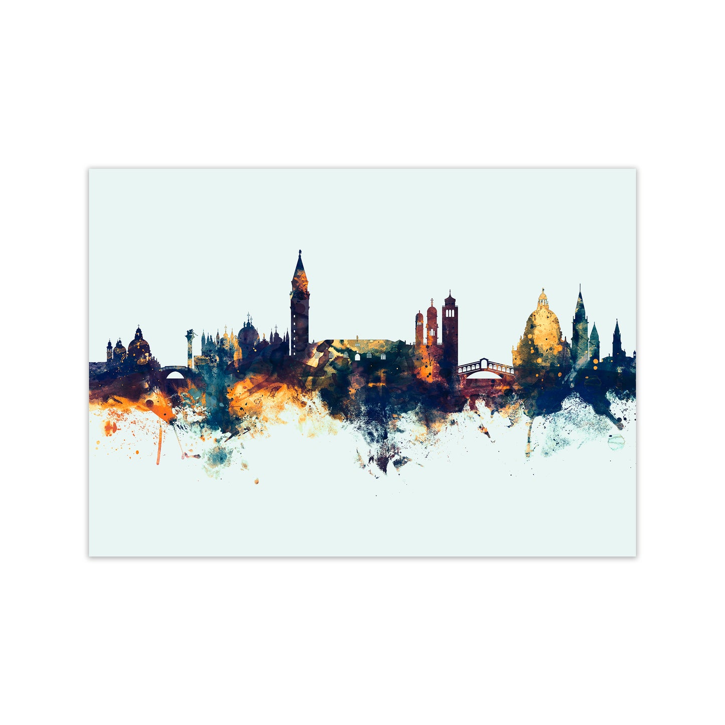 Venice Italy Skyline Blue Orange Art Print by Michael Tompsett Print Only