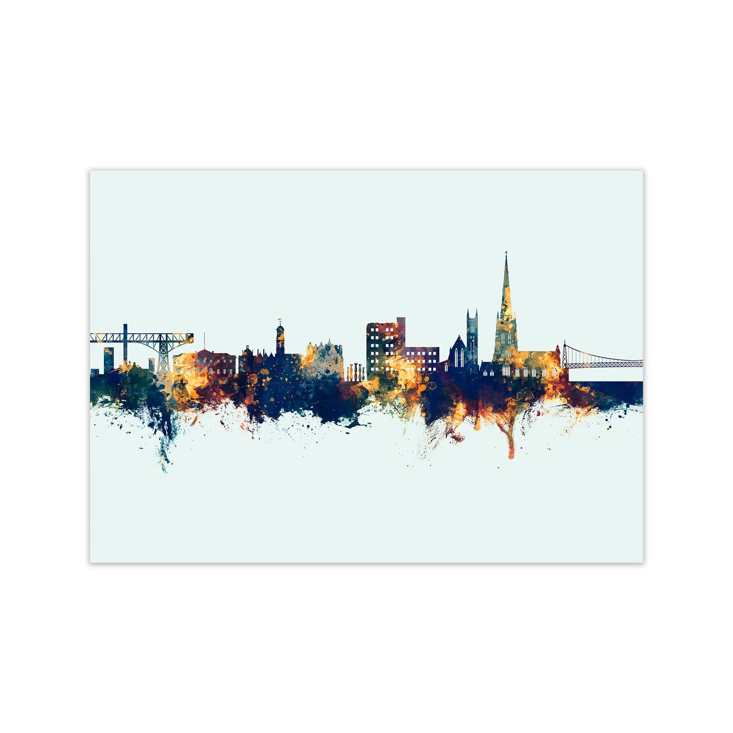 Warrington England Skyline Blue Orange Art Print by Michael Tompsett Print Only