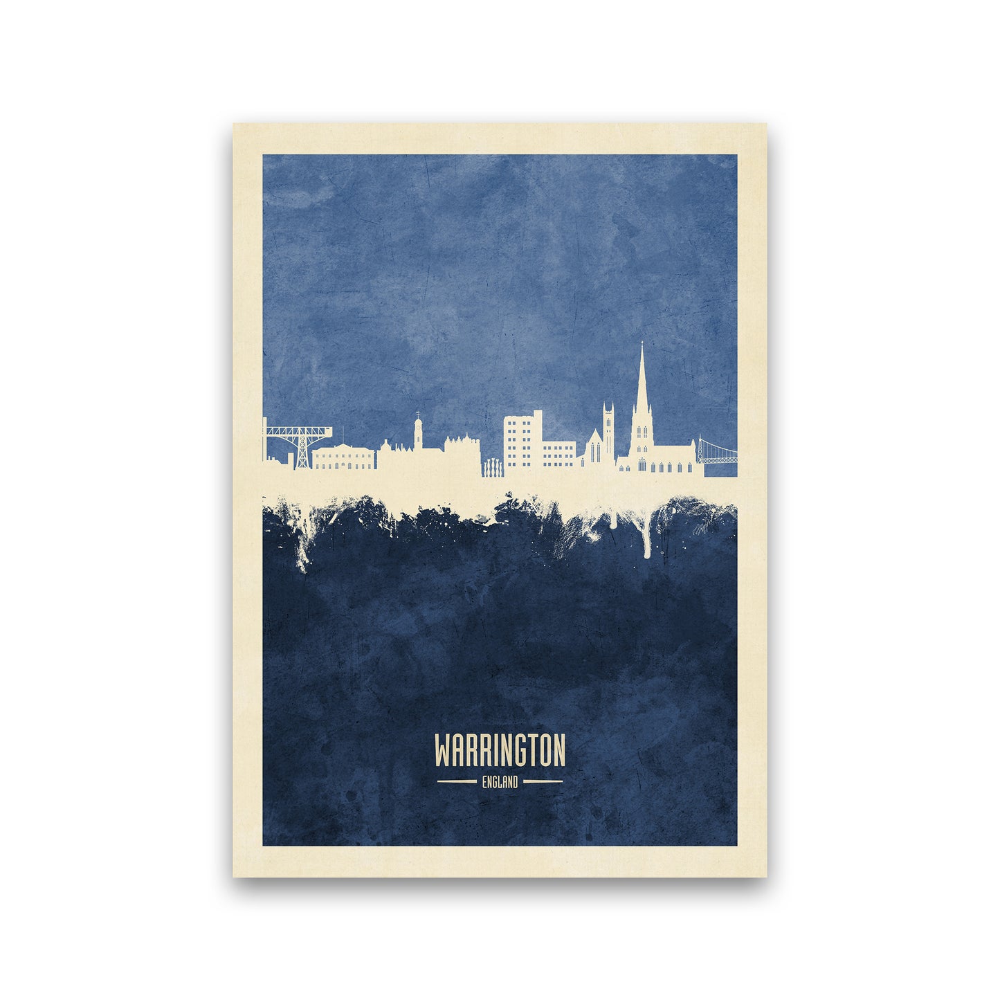 Warrington England Skyline Portrait Navy Art Print by Michael Tompsett Print Only