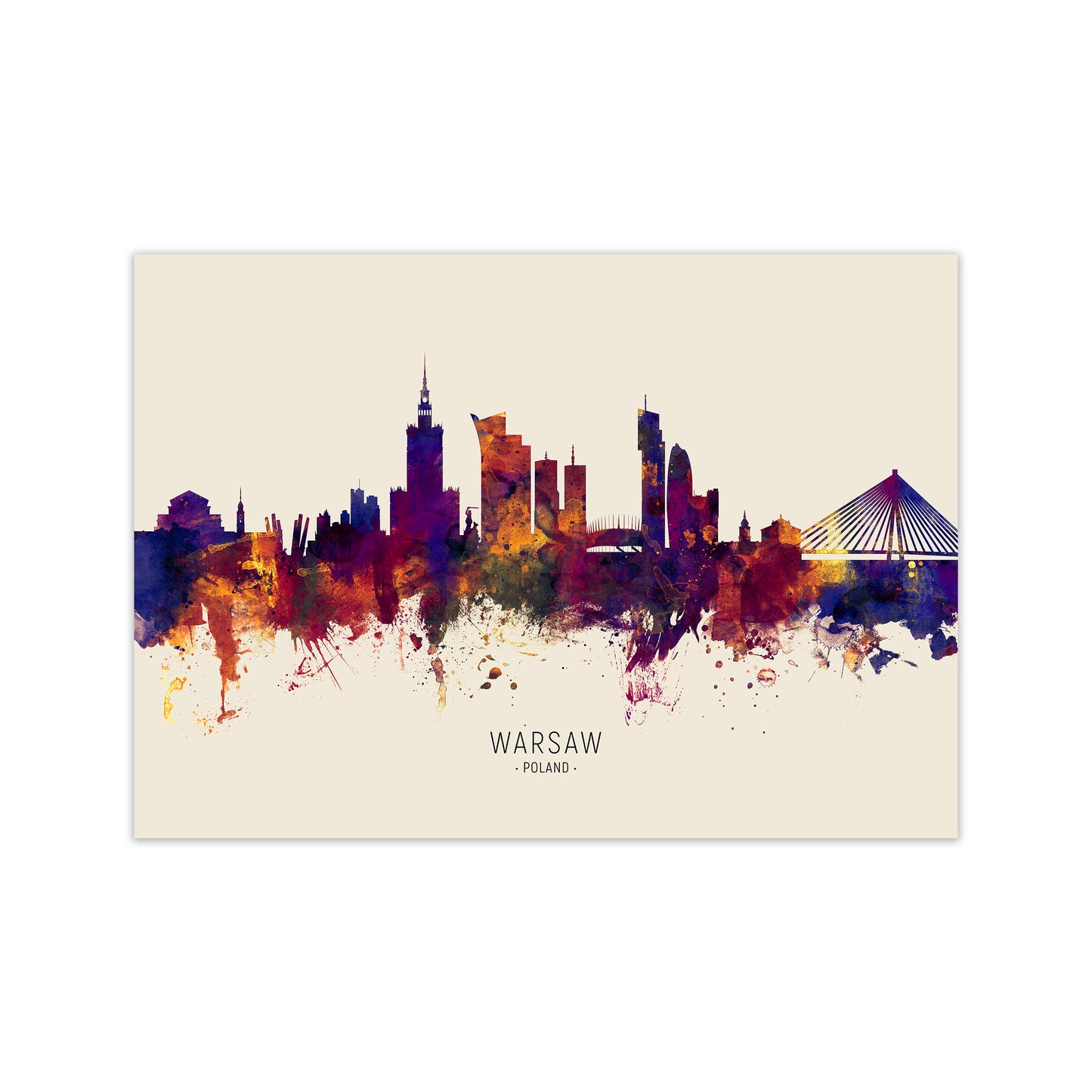 Warsaw Poland Skyline Autumn City Name Art Print by Michael Tompsett Print Only