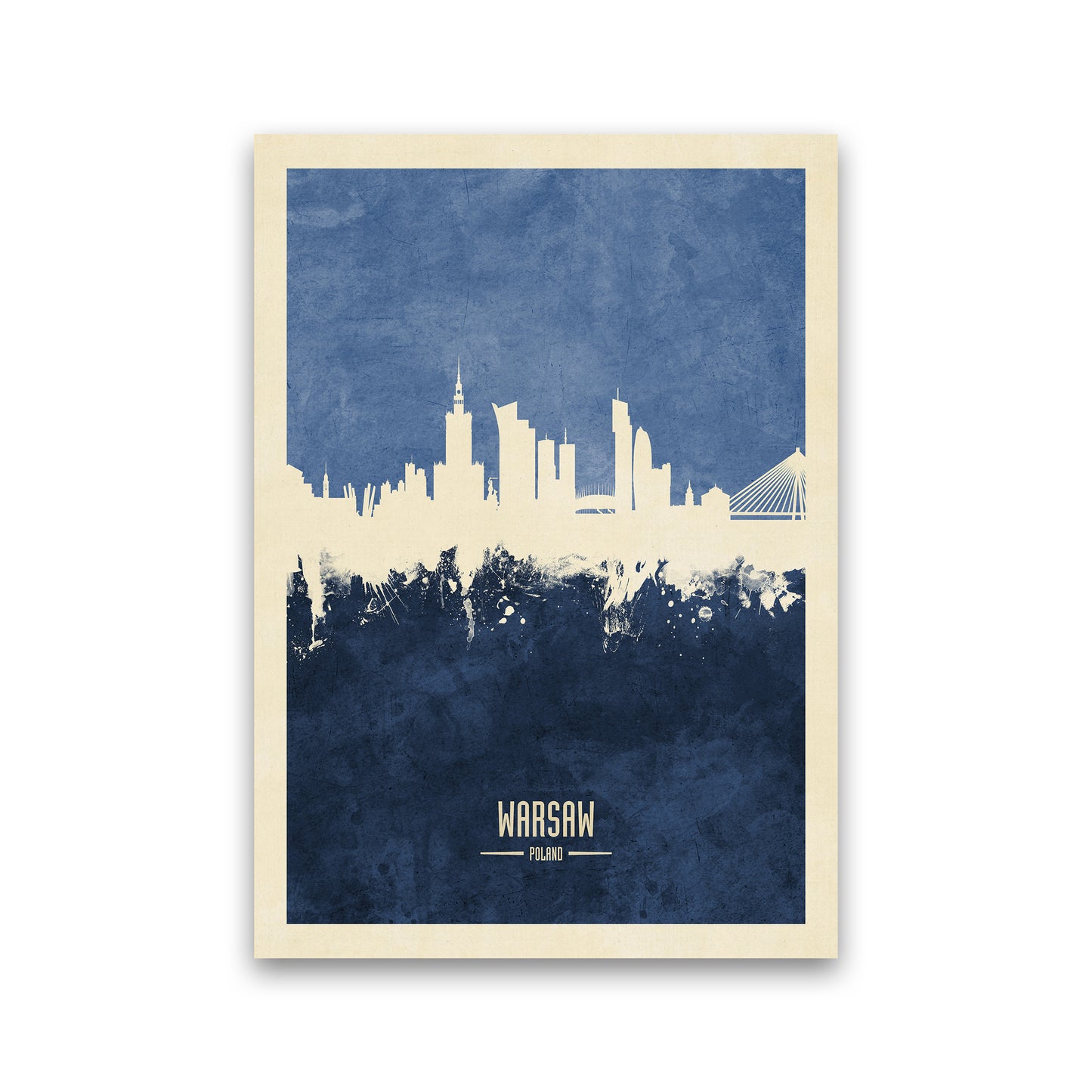 Warsaw Poland Skyline Portrait Navy Art Print by Michael Tompsett Print Only