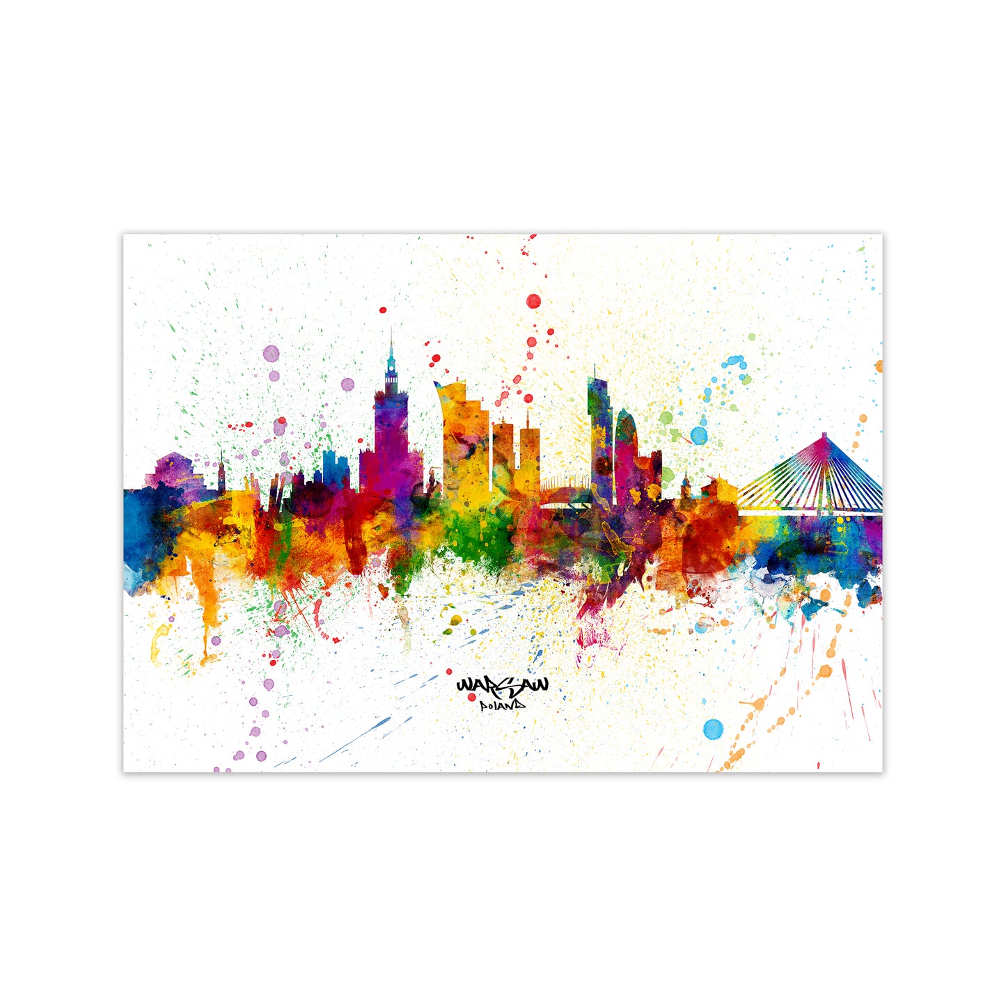 Warsaw Poland Skyline Splash Art Print by Michael Tompsett Print Only