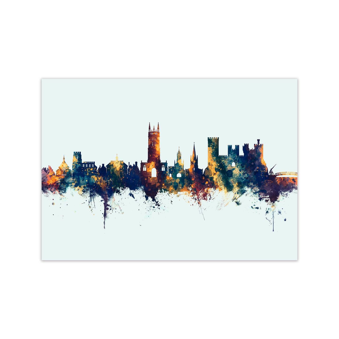 Warwick England Skyline Blue Orange Art Print by Michael Tompsett Print Only