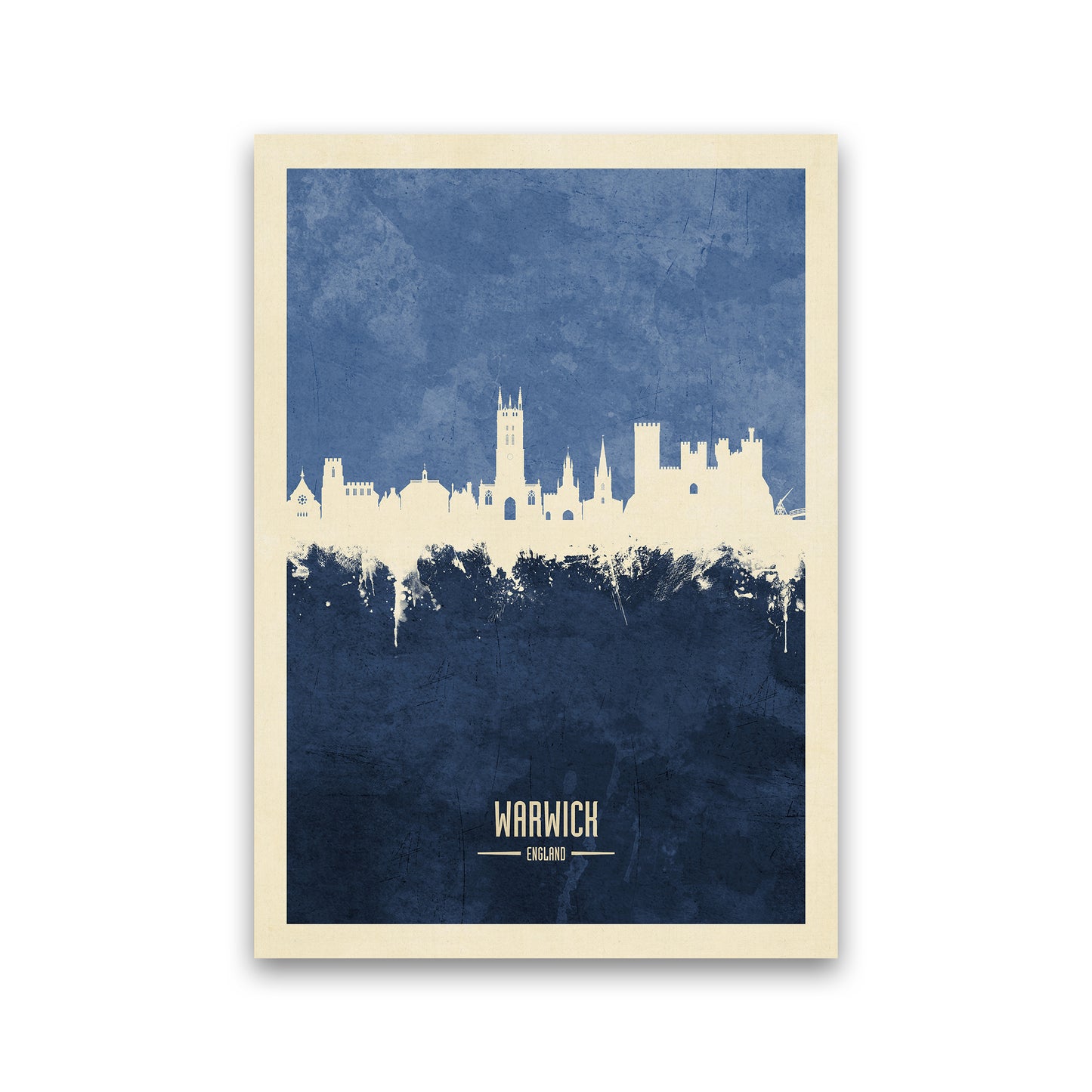 Warwick England Skyline Portrait Navy Art Print by Michael Tompsett Print Only
