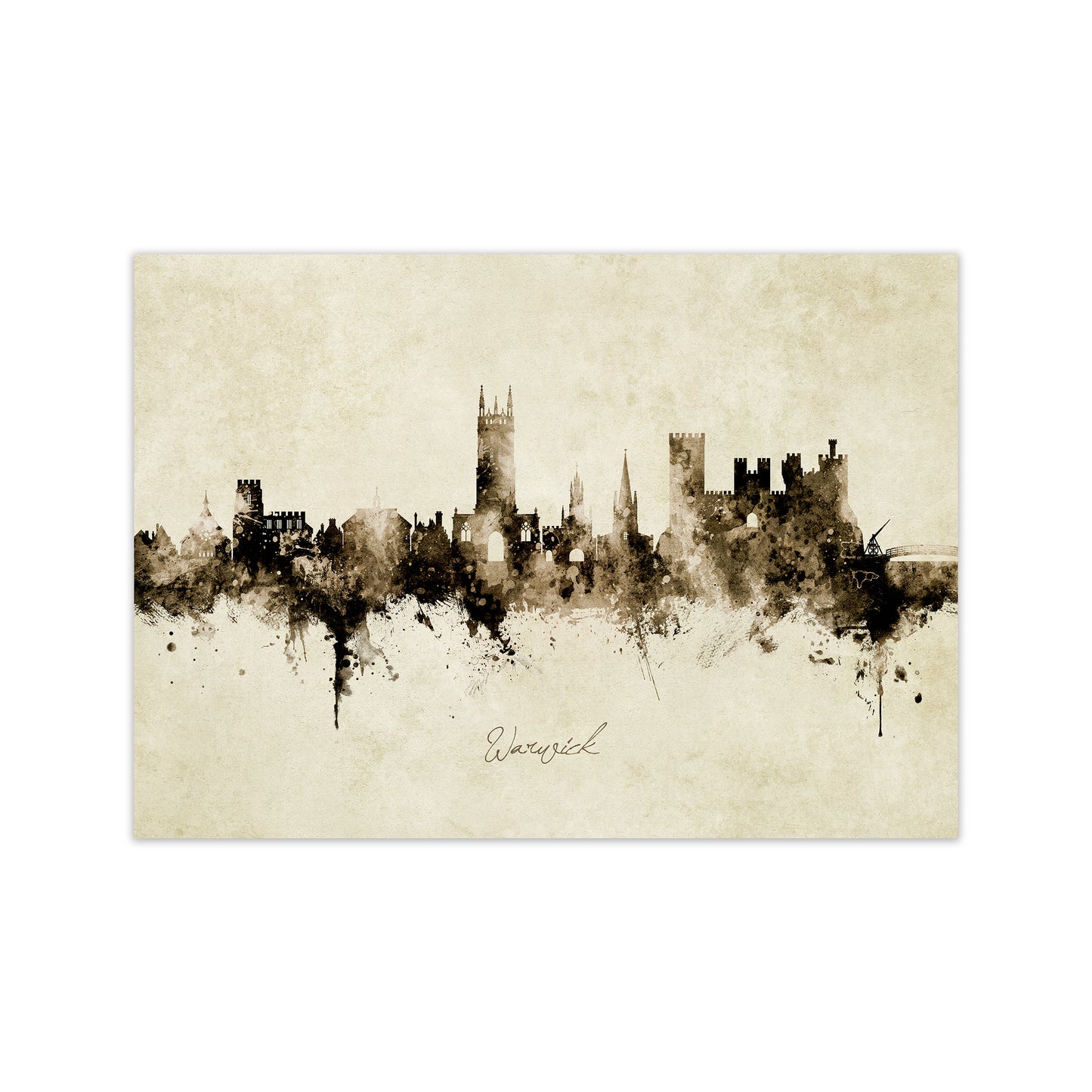 Warwick England Skyline Vintage Art Print by Michael Tompsett Print Only