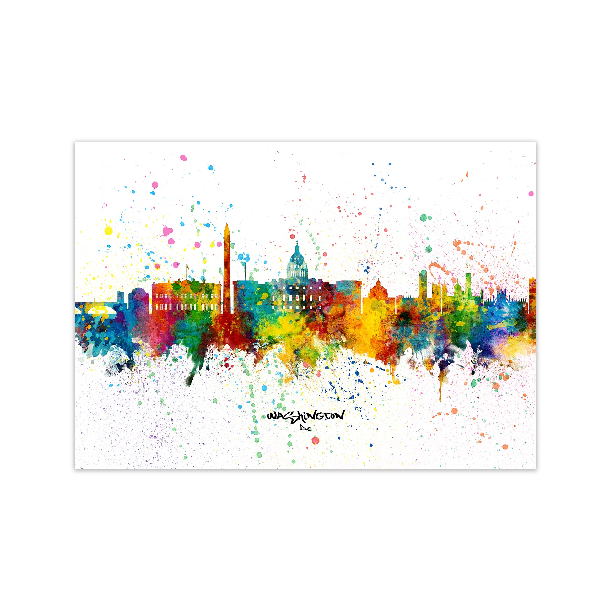 Washington Dc Skyline Splash Art Print by Michael Tompsett Print Only