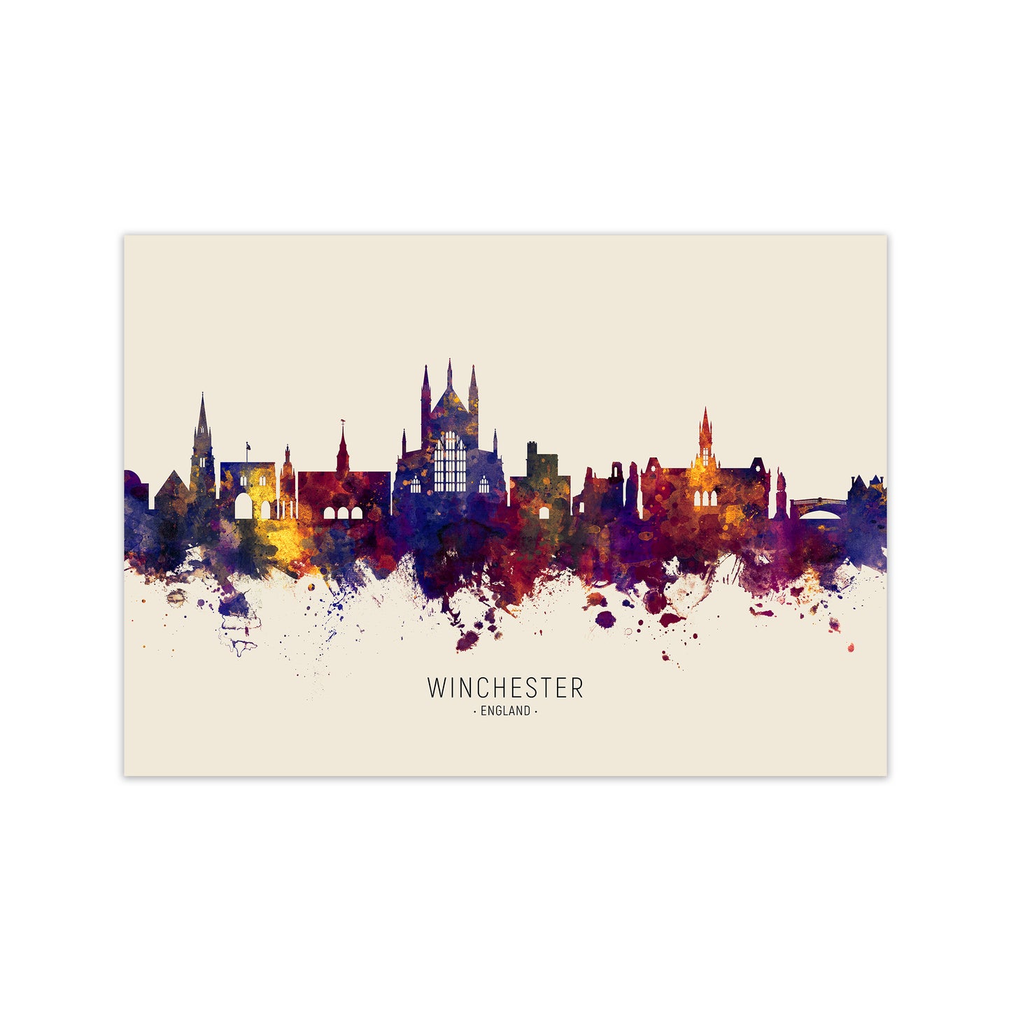 Winchester England Skyline Autumn City Name Art Print by Michael Tompsett Print Only