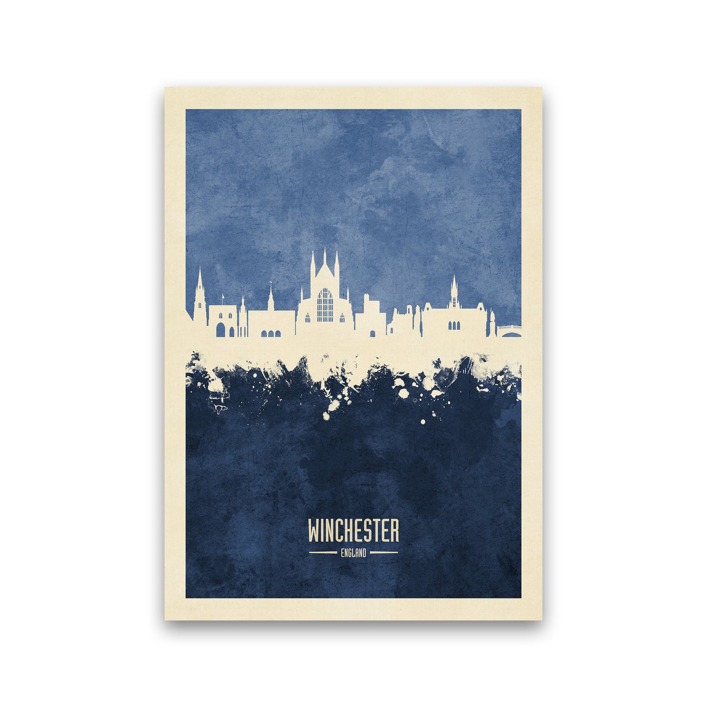 Winchester England Skyline Portrait Navy Art Print by Michael Tompsett Print Only