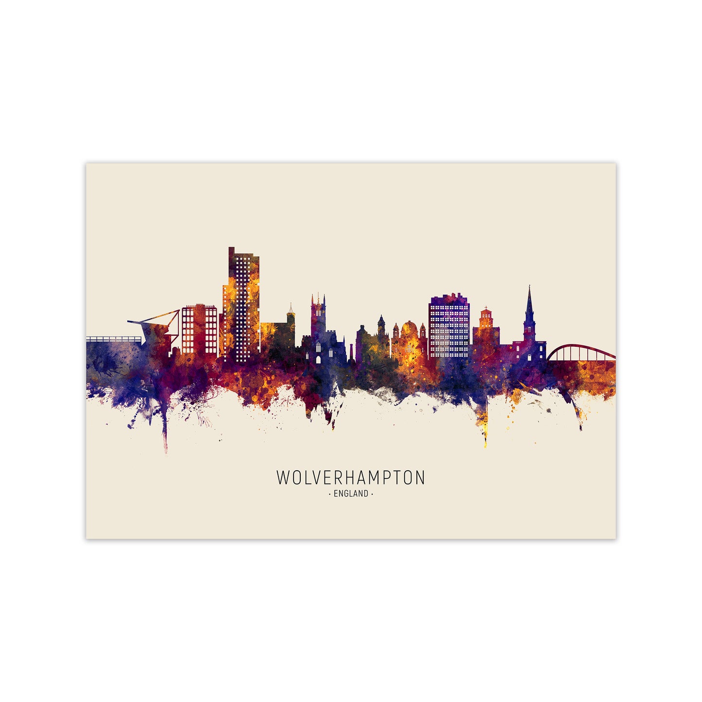 Wolverhampton England Skyline Autumn City Name Art Print by Michael Tompsett Print Only