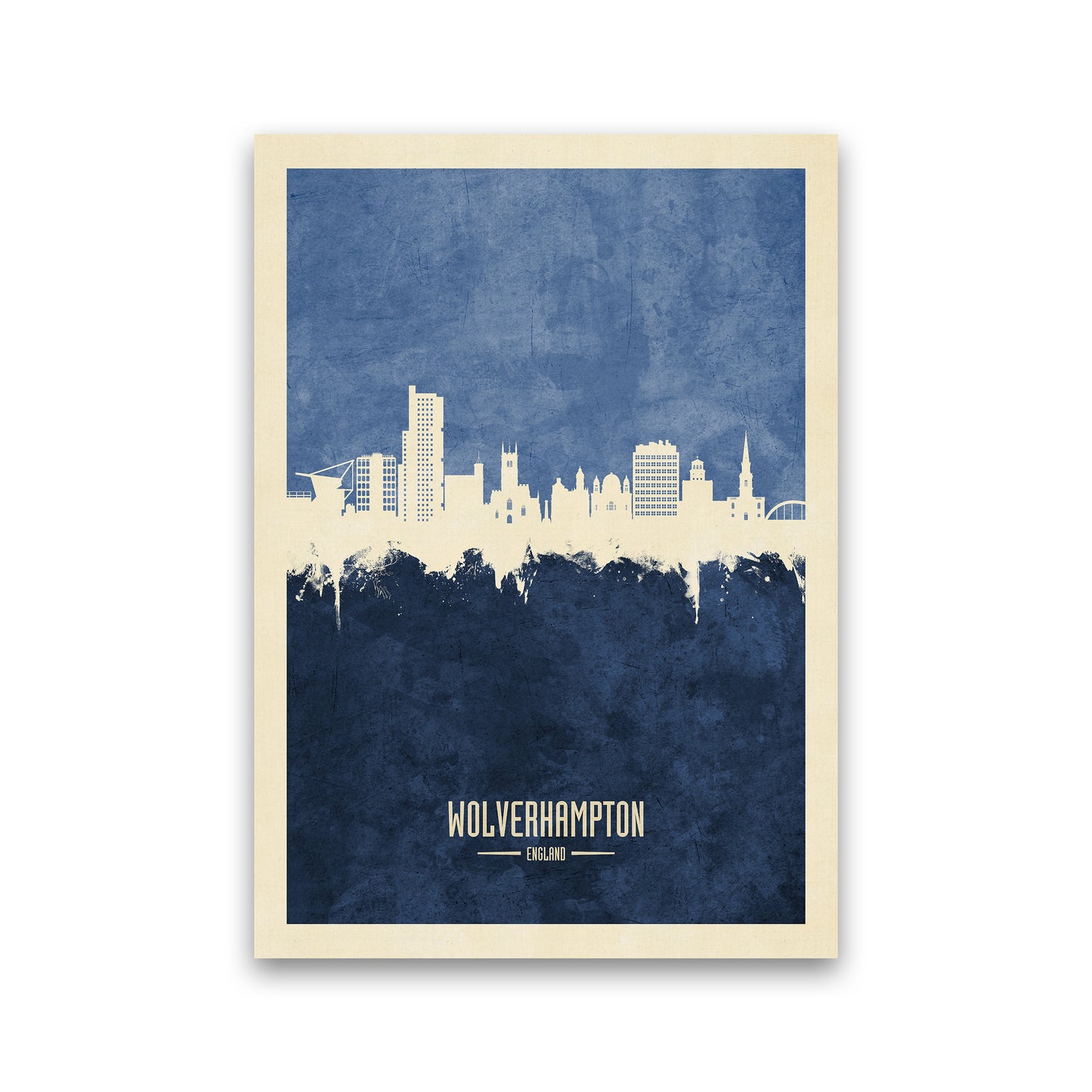 Wolverhampton England Skyline Portrait Navy Art Print by Michael Tompsett Print Only