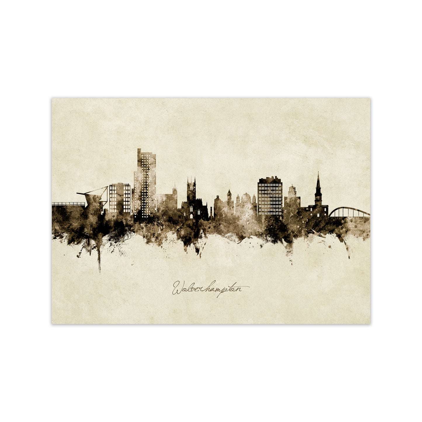 Wolverhampton England Skyline Vintage Art Print by Michael Tompsett Print Only