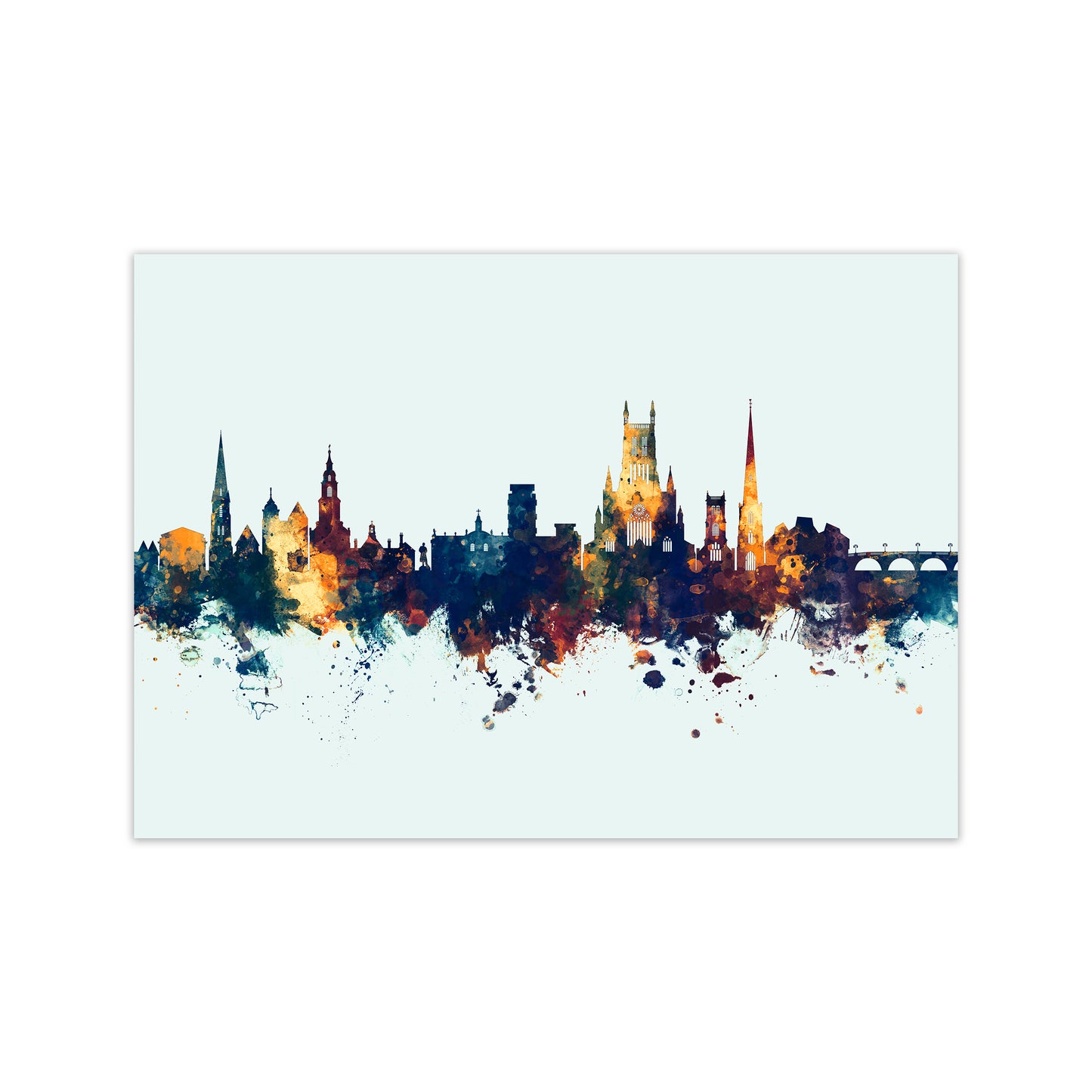 Worcester England Skyline Blue Orange Art Print by Michael Tompsett Print Only