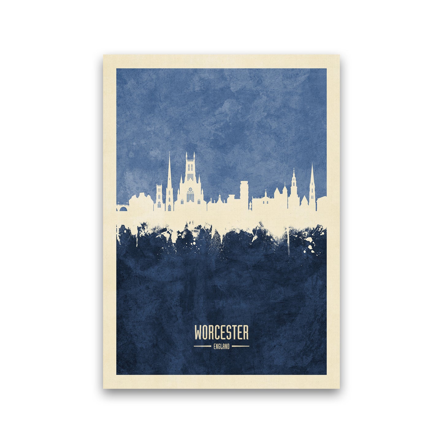 Worcester England Skyline Portrait Navy Art Print by Michael Tompsett Print Only