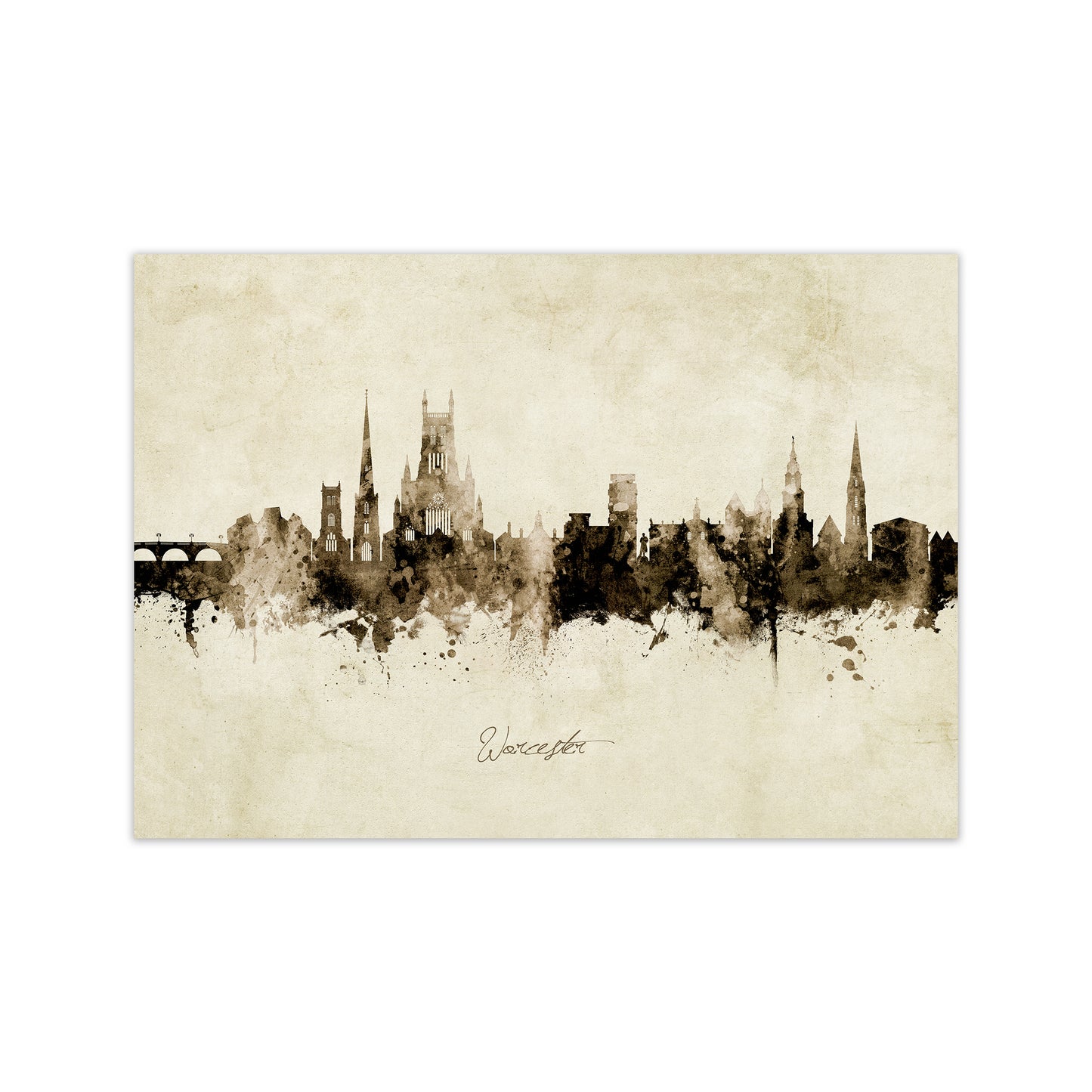 Worcester England Skyline Vintage Art Print by Michael Tompsett Print Only