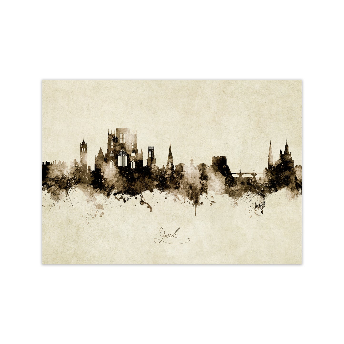 York England Skyline Vintage Art Print by Michael Tompsett Print Only