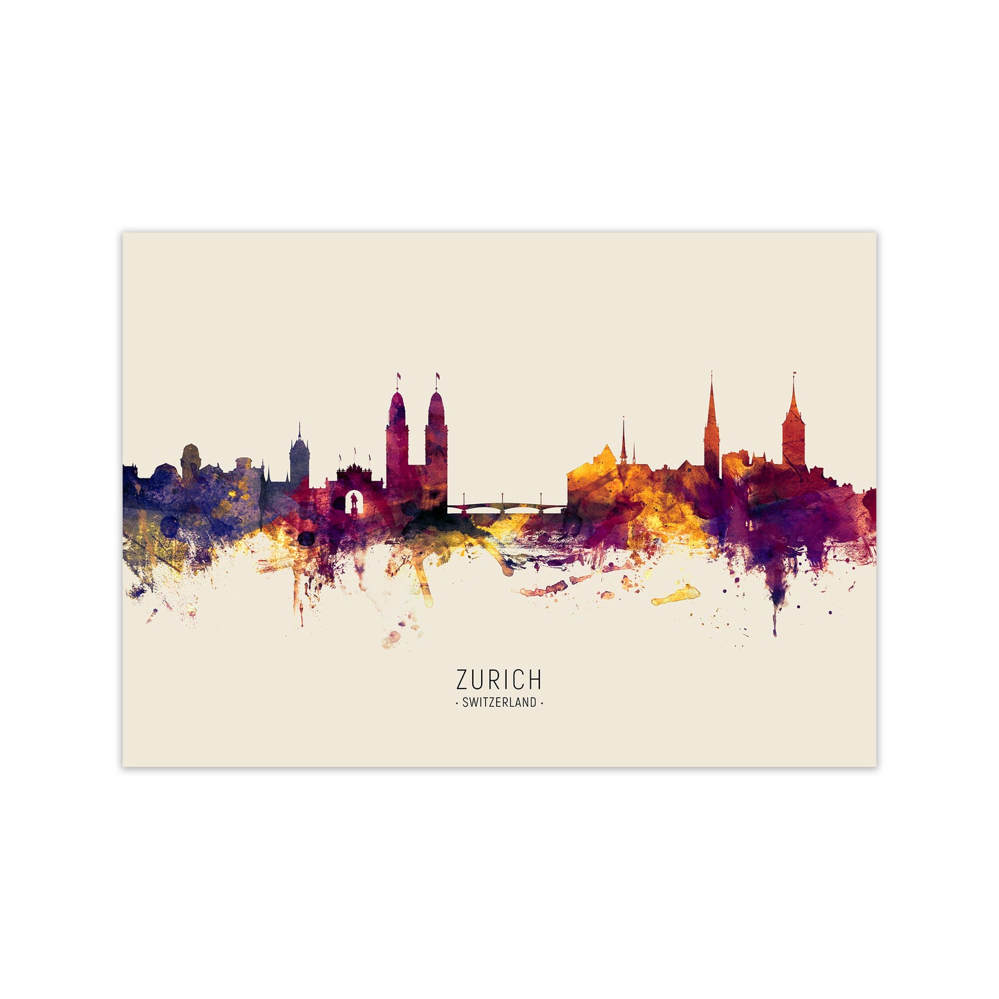 Zurich Switzerland Skyline Autumn City Name Art Print by Michael Tompsett Print Only