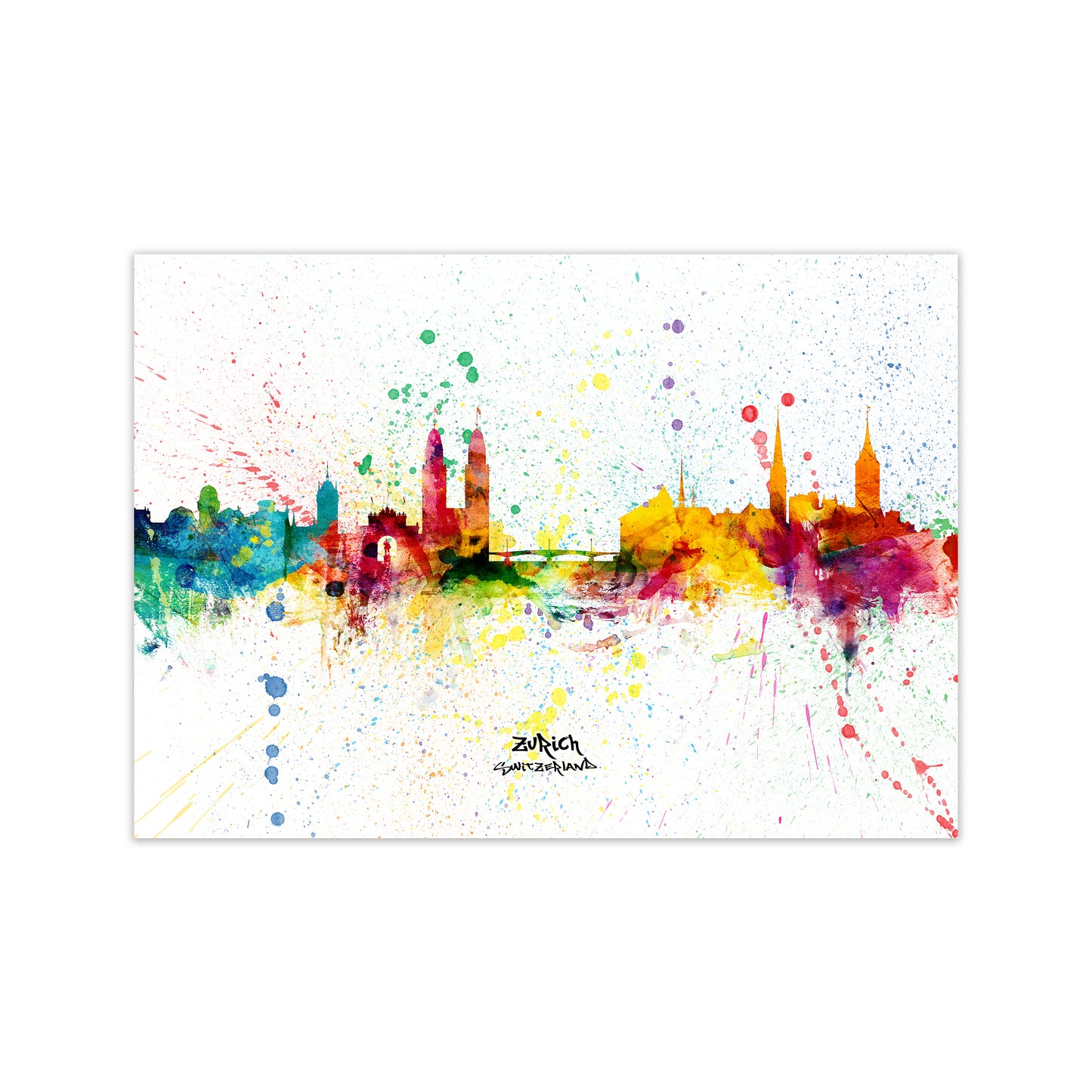Zurich Switzerland Skyline Splash Art Print by Michael Tompsett Print Only