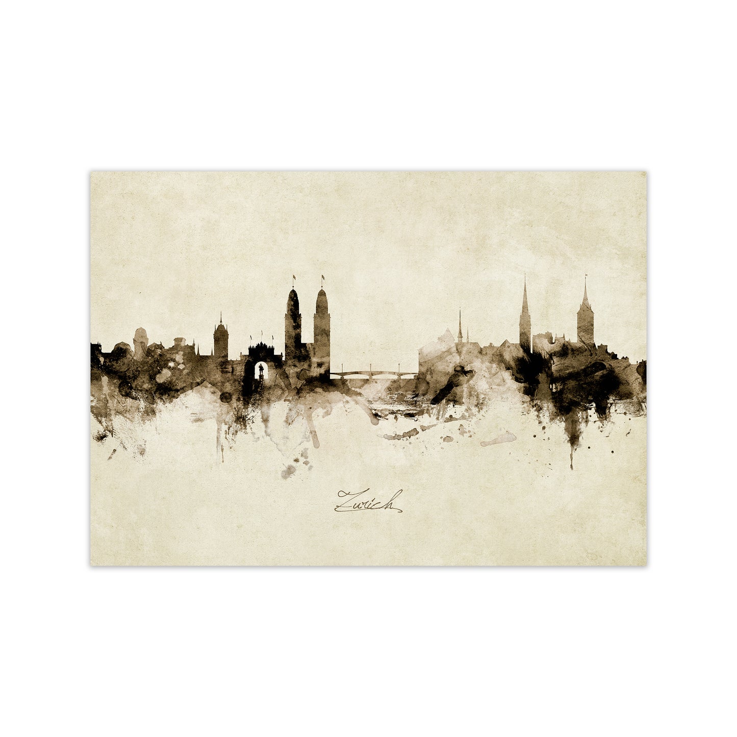 Zurich Switzerland Skyline Vintage Art Print by Michael Tompsett Print Only
