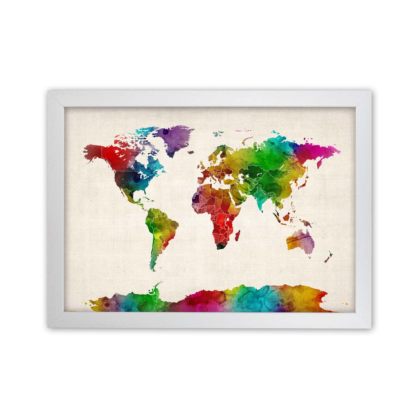 World Map Watercolour with Borders Print by Michael Tompsett White Grain