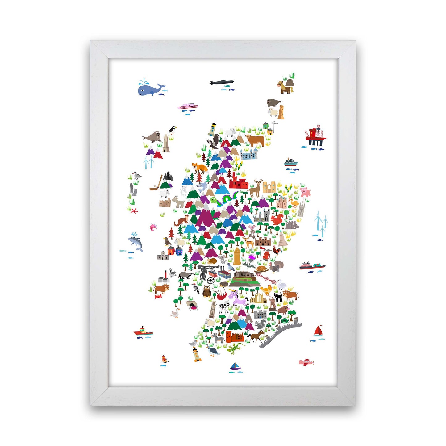 Animal Map of Scotland Nursery Print by Michael Tompsett White Grain