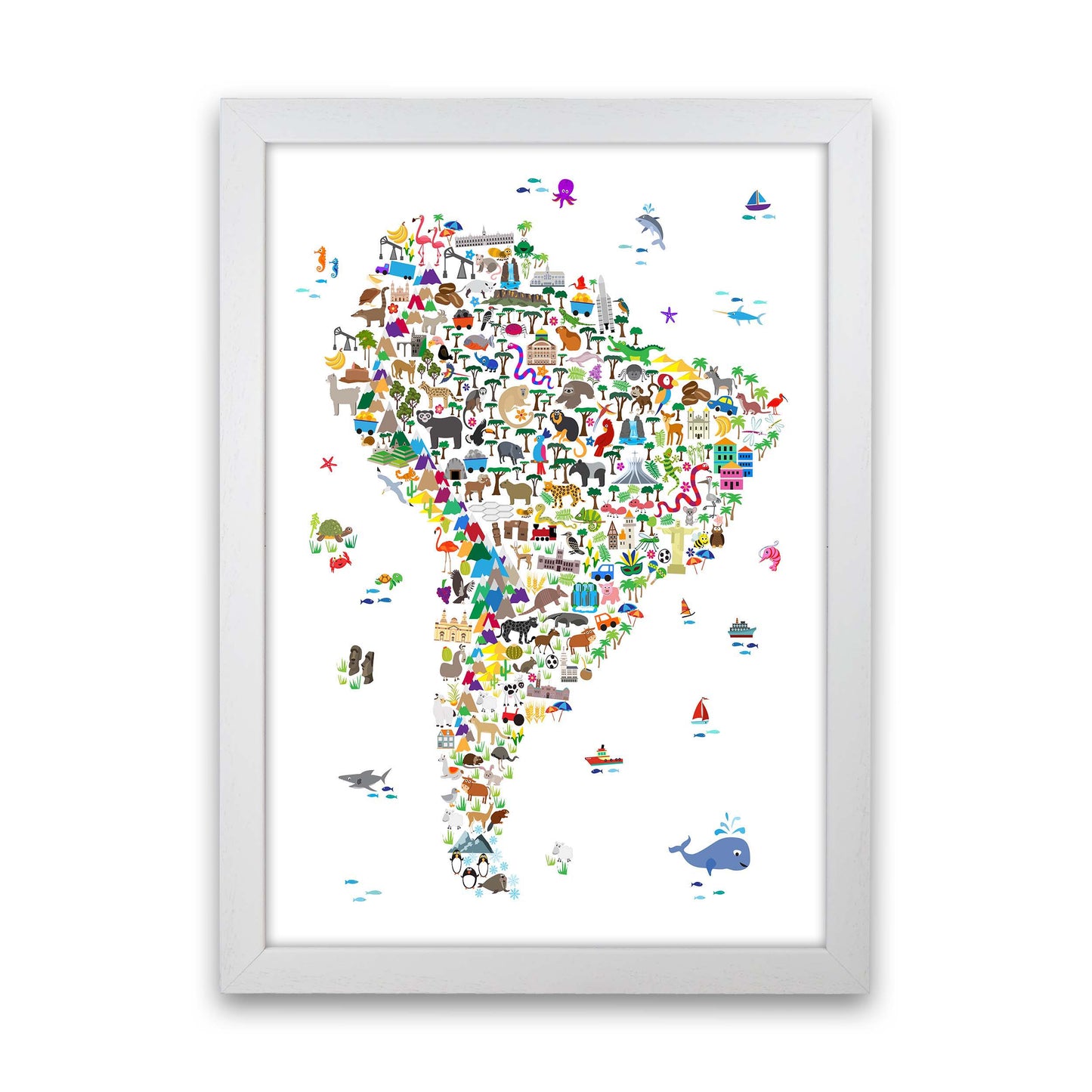 Animal Map of South America Nursery Print by Michael Tompsett White Grain