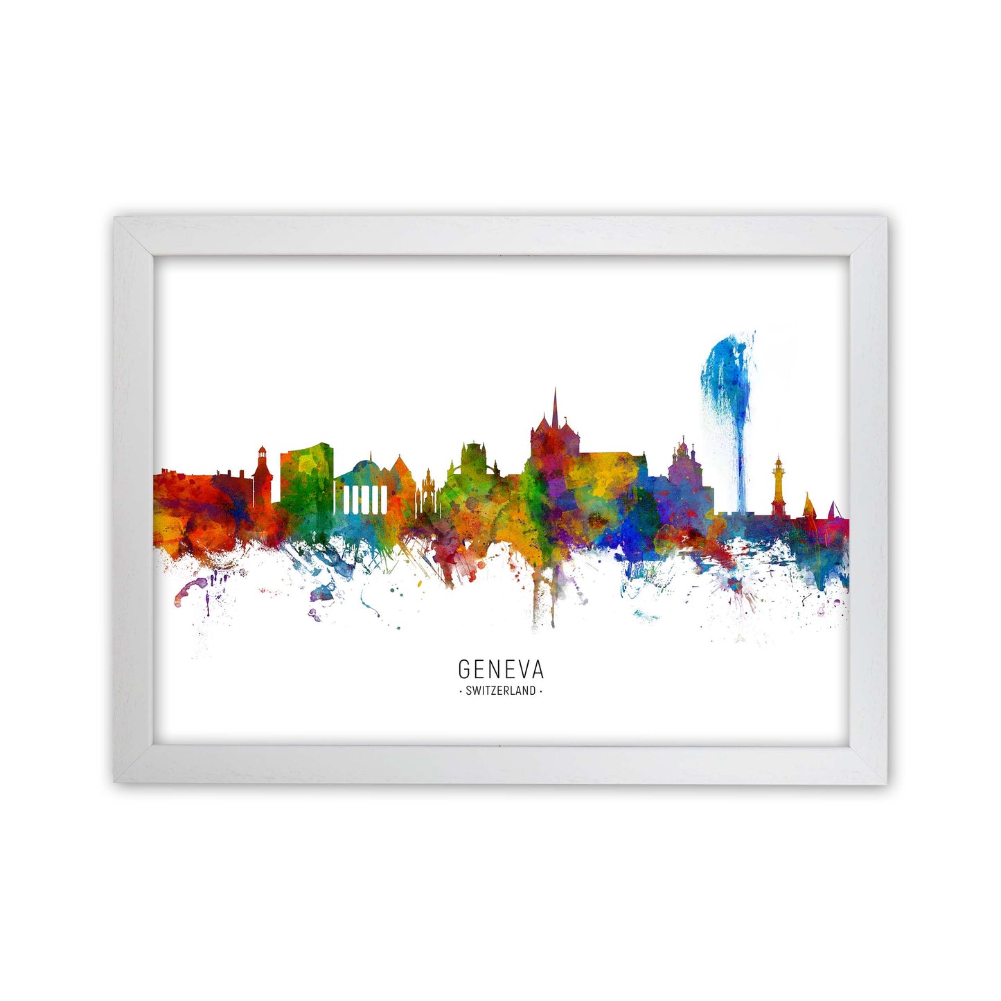 Geneva Switzerland Skyline Art Print by Michael Tompsett White Grain