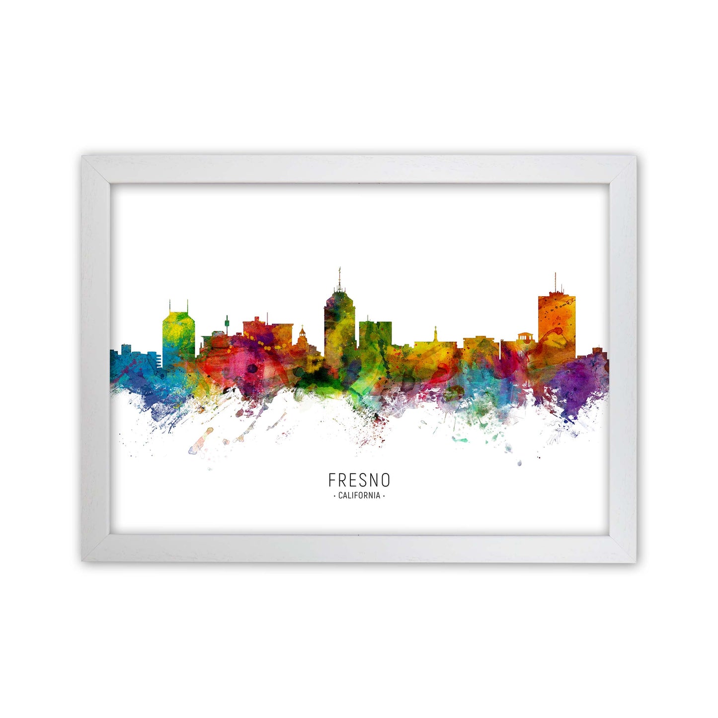 Fresno California Skyline Art Print by Michael Tompsett White Grain