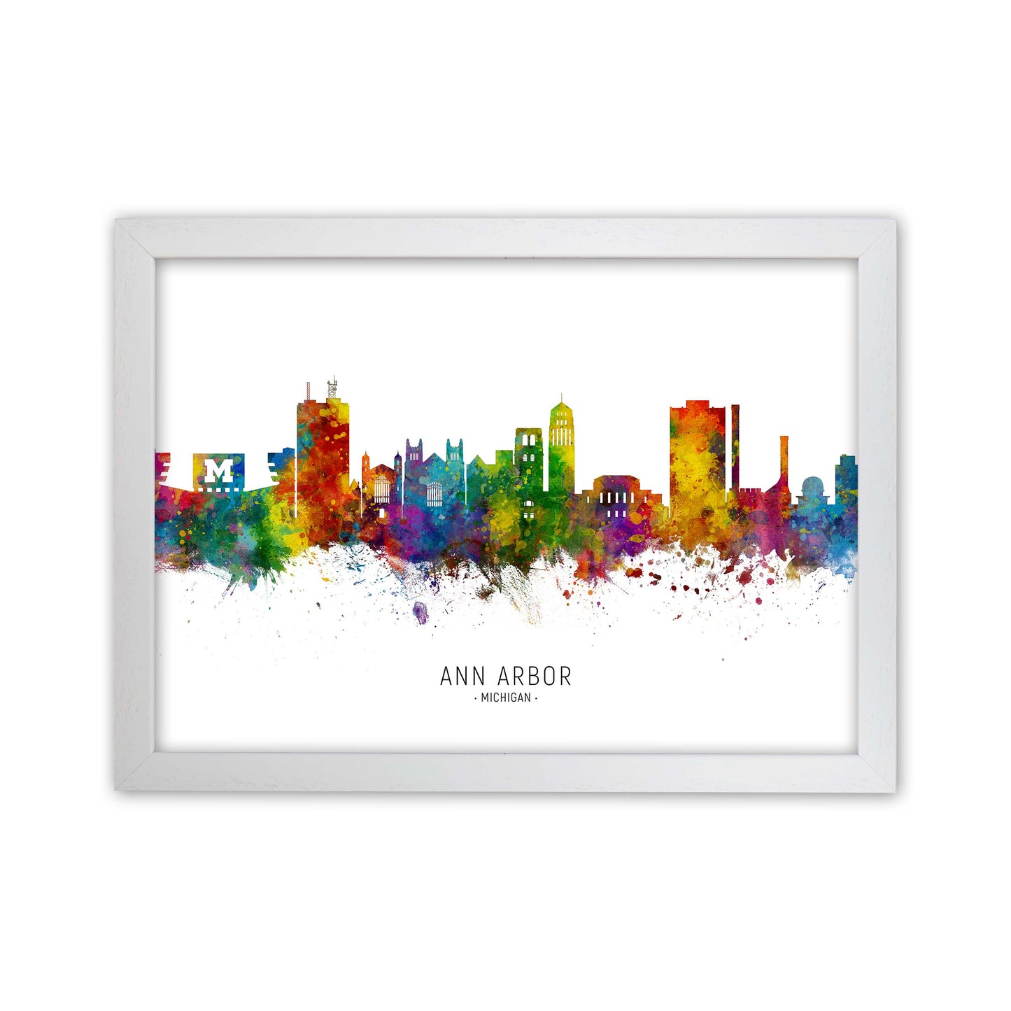 Ann Arbor Michigan Skyline Art Print by Michael Tompsett White Grain