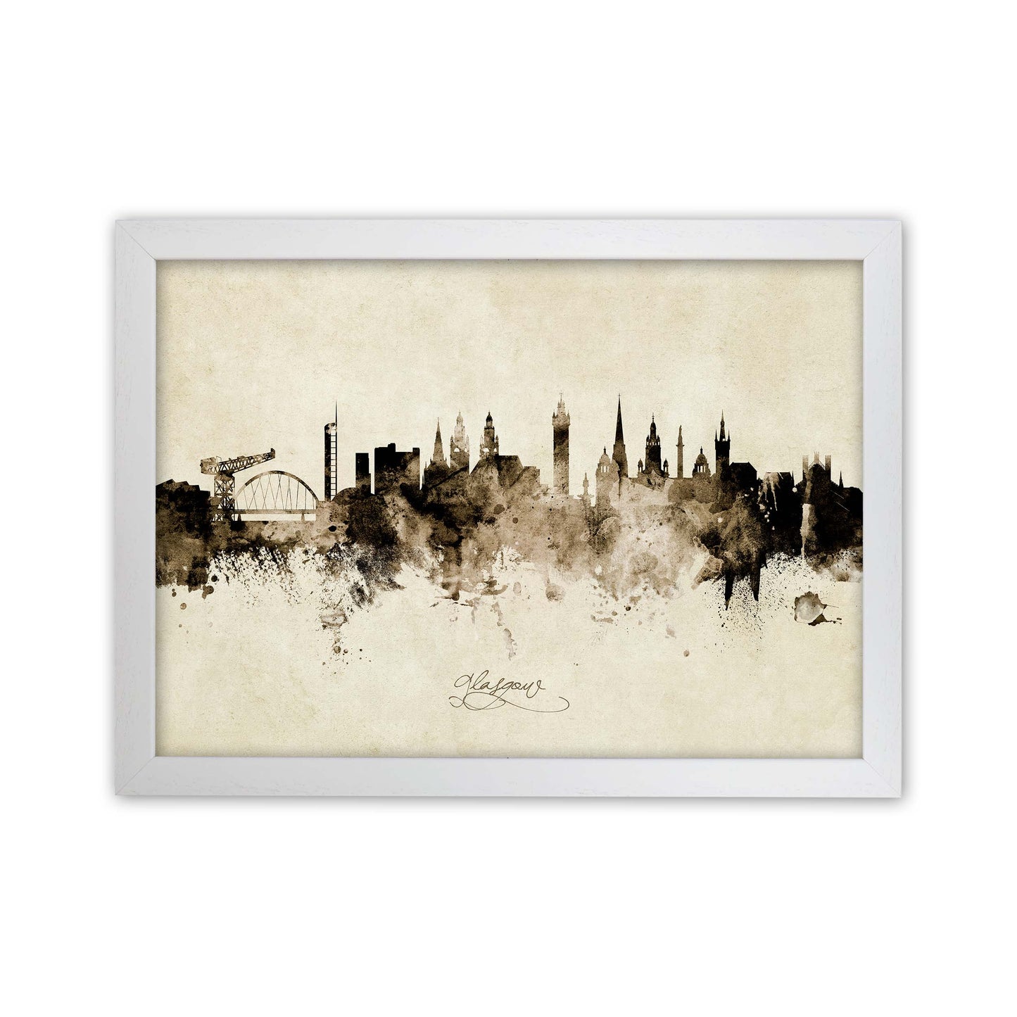 Glasgow Scotland Skyline Vintage Print by Michael Tompsett White Grain