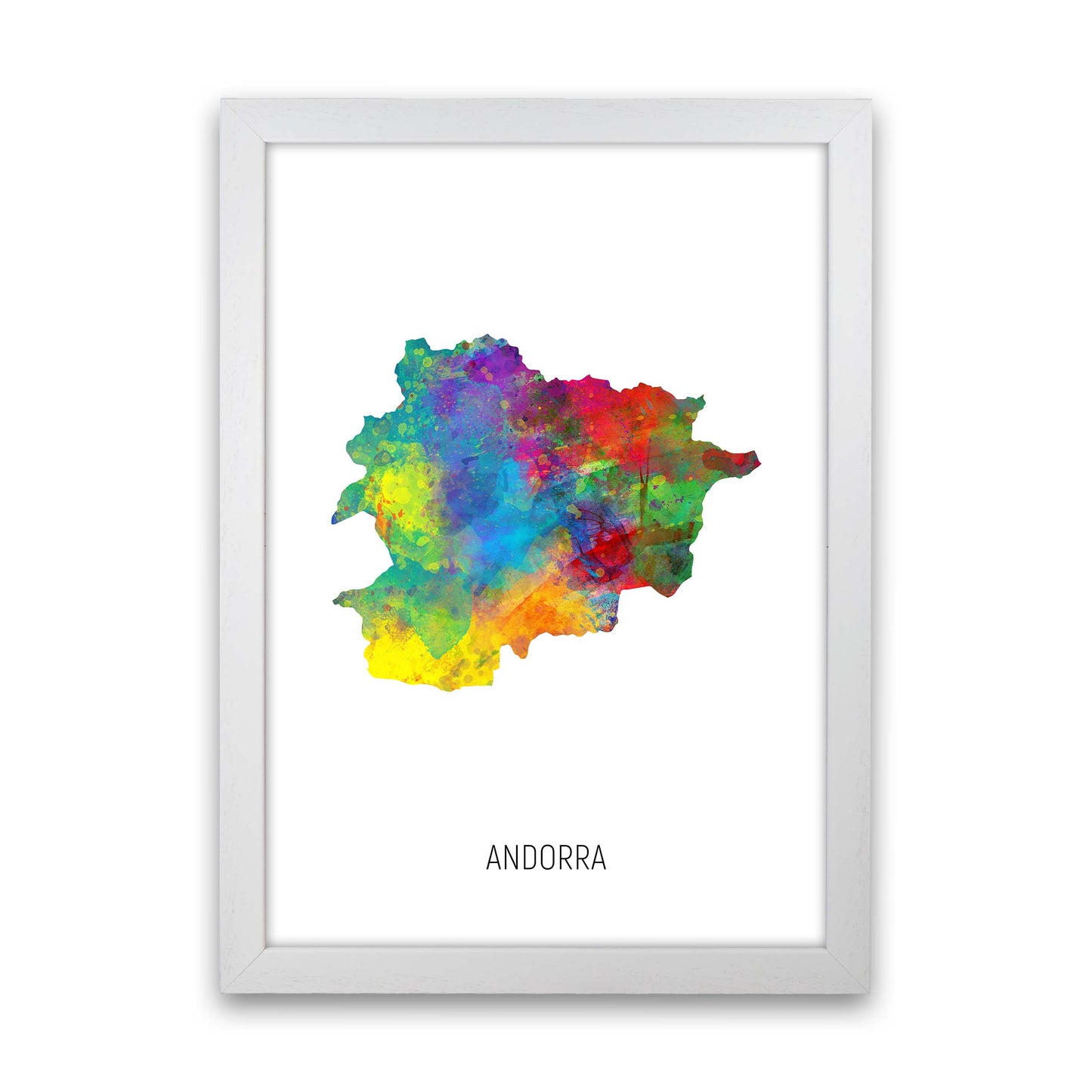 Andorra Watercolour Map Art Print by Michael Tompsett White Grain
