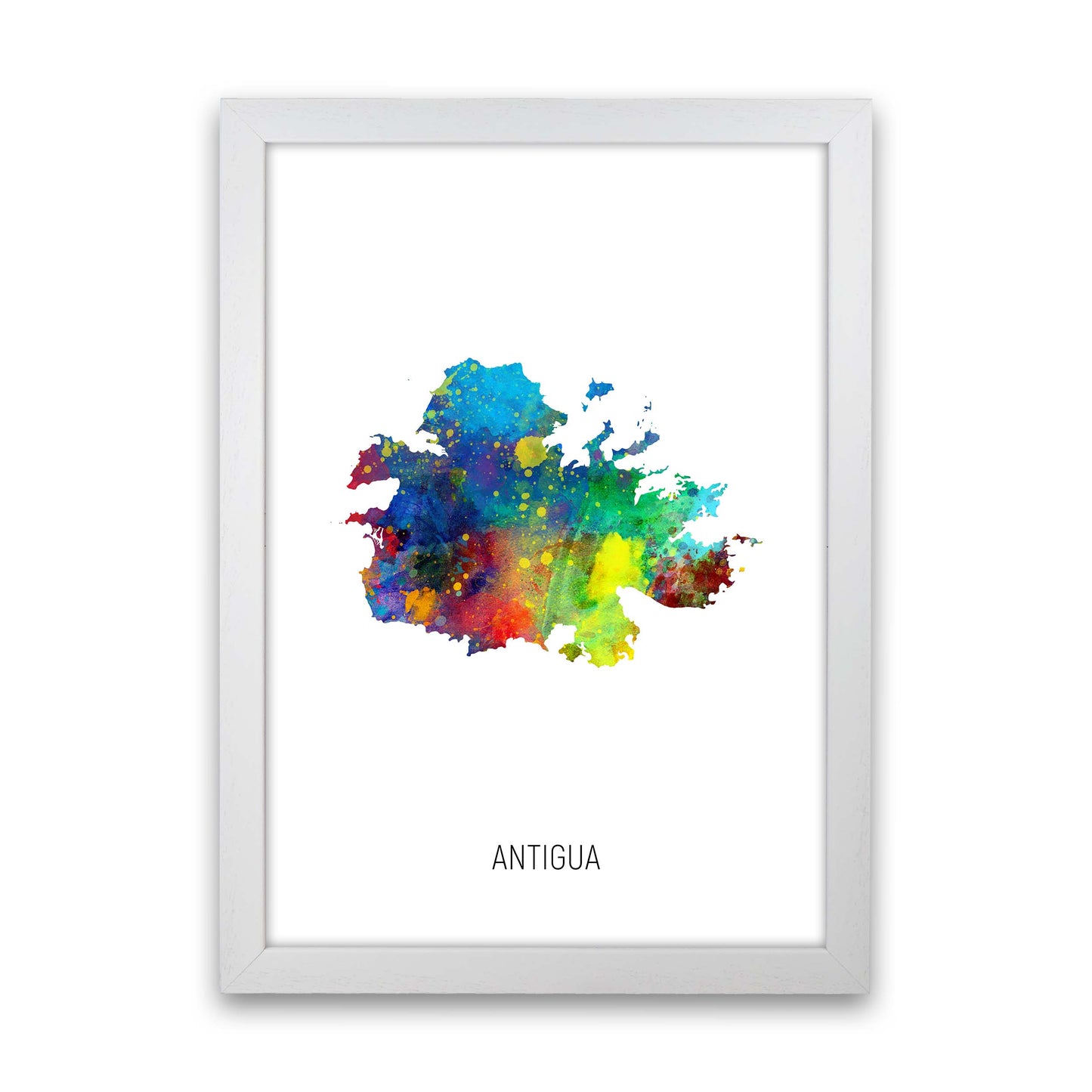 Antigua Watercolour Map Art Print by Michael Tompsett White Grain
