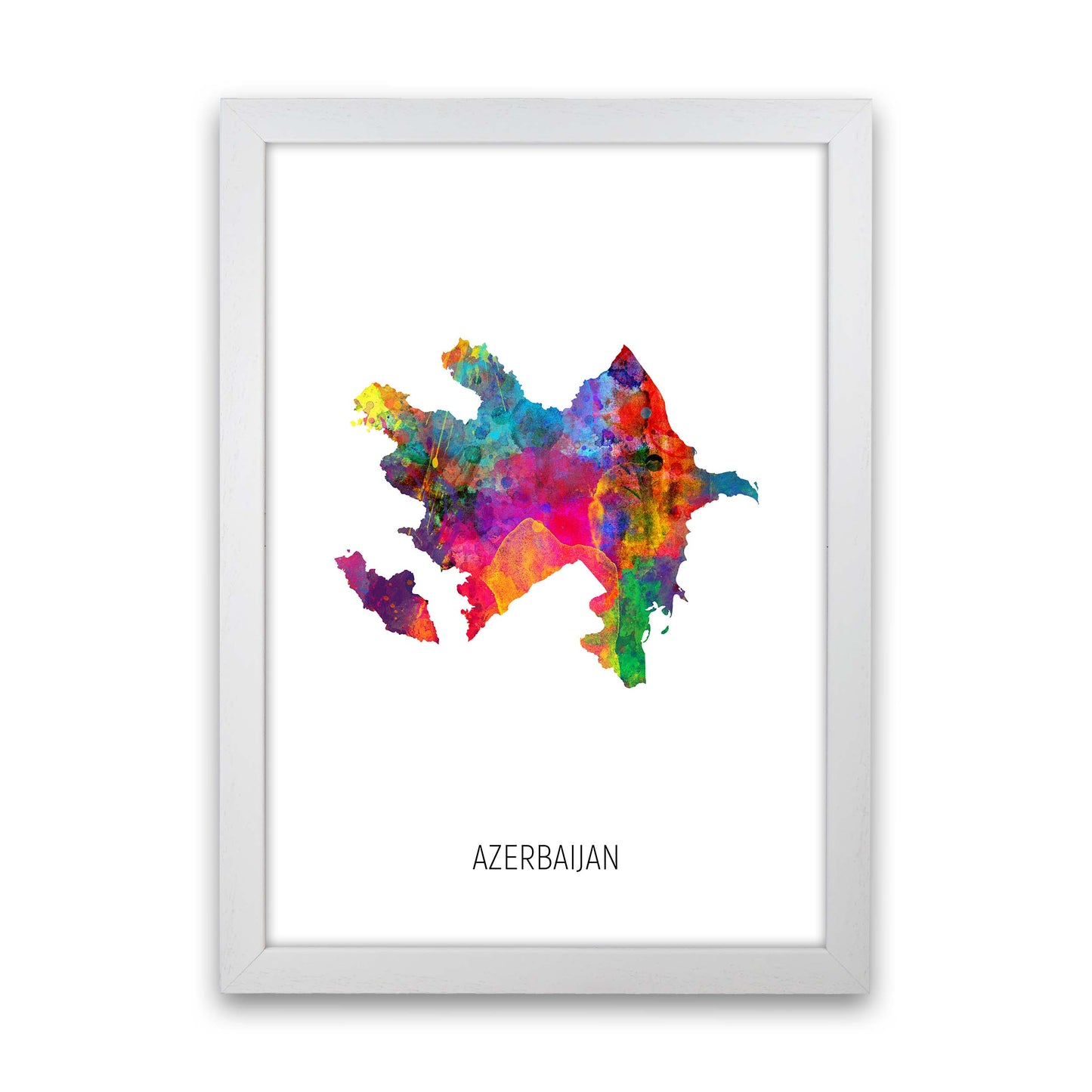 Azerbaijan Watercolour Map Art Print by Michael Tompsett White Grain
