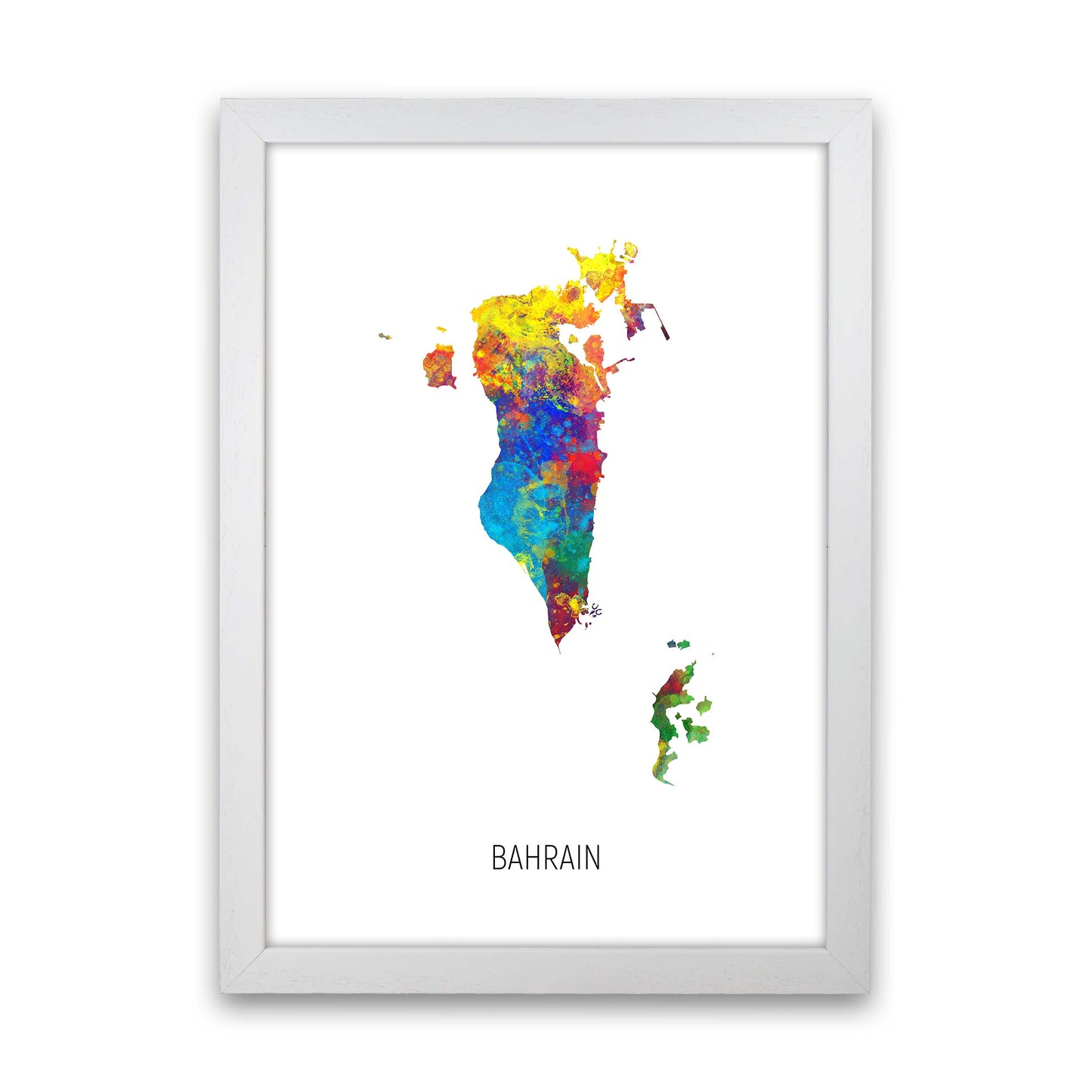 Bahrain Watercolour Map Art Print by Michael Tompsett White Grain