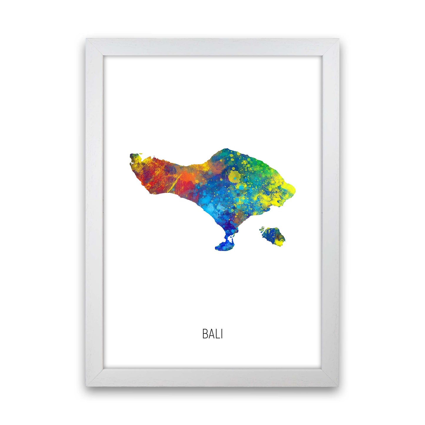 Bali Watercolour Map Art Print by Michael Tompsett White Grain
