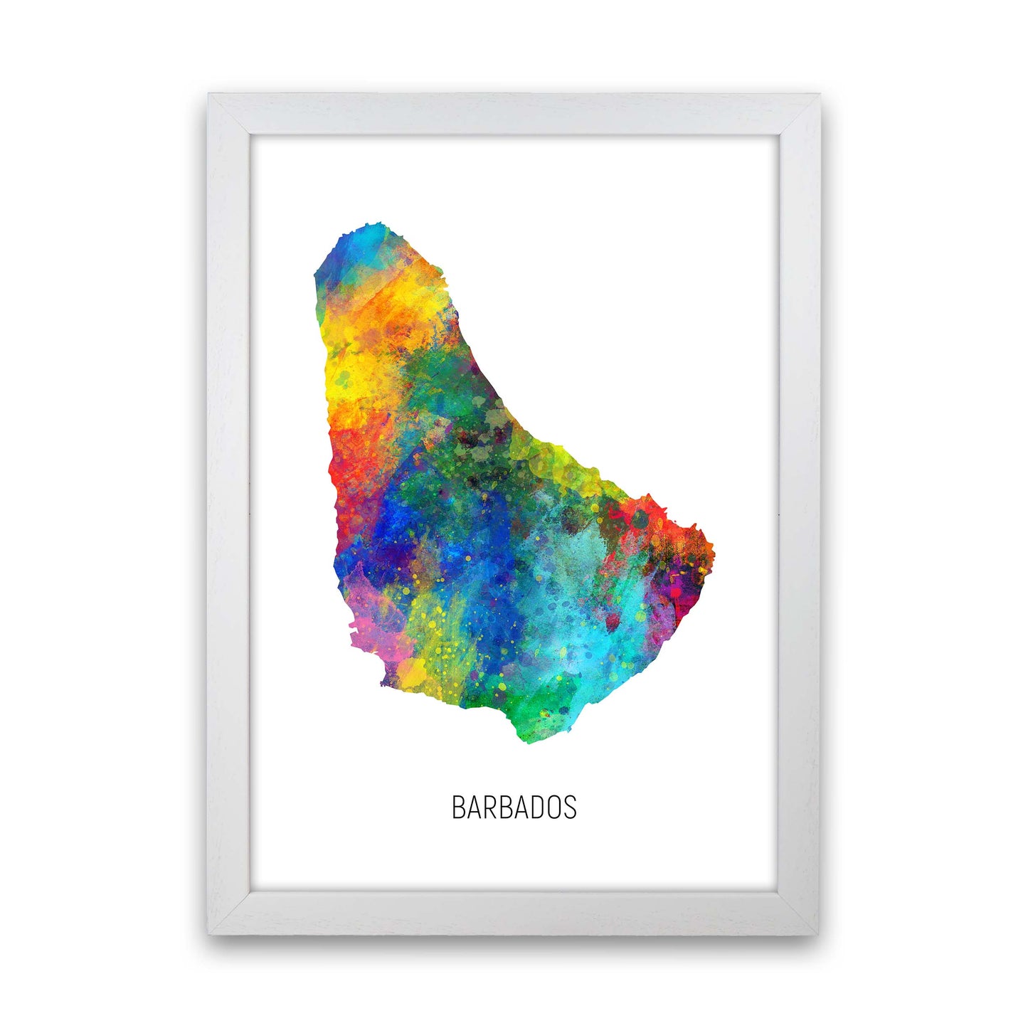 Barbados Watercolour Map Art Print by Michael Tompsett White Grain