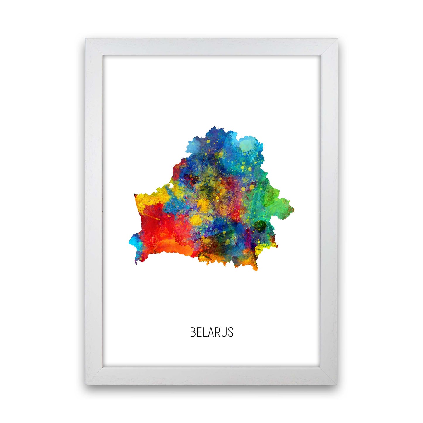 Belarus Watercolour Map Art Print by Michael Tompsett White Grain