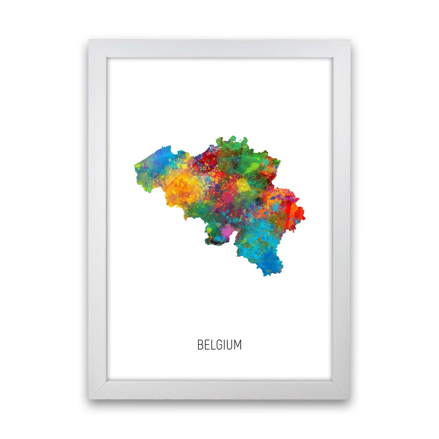 Belgium Watercolour Map Art Print by Michael Tompsett White Grain