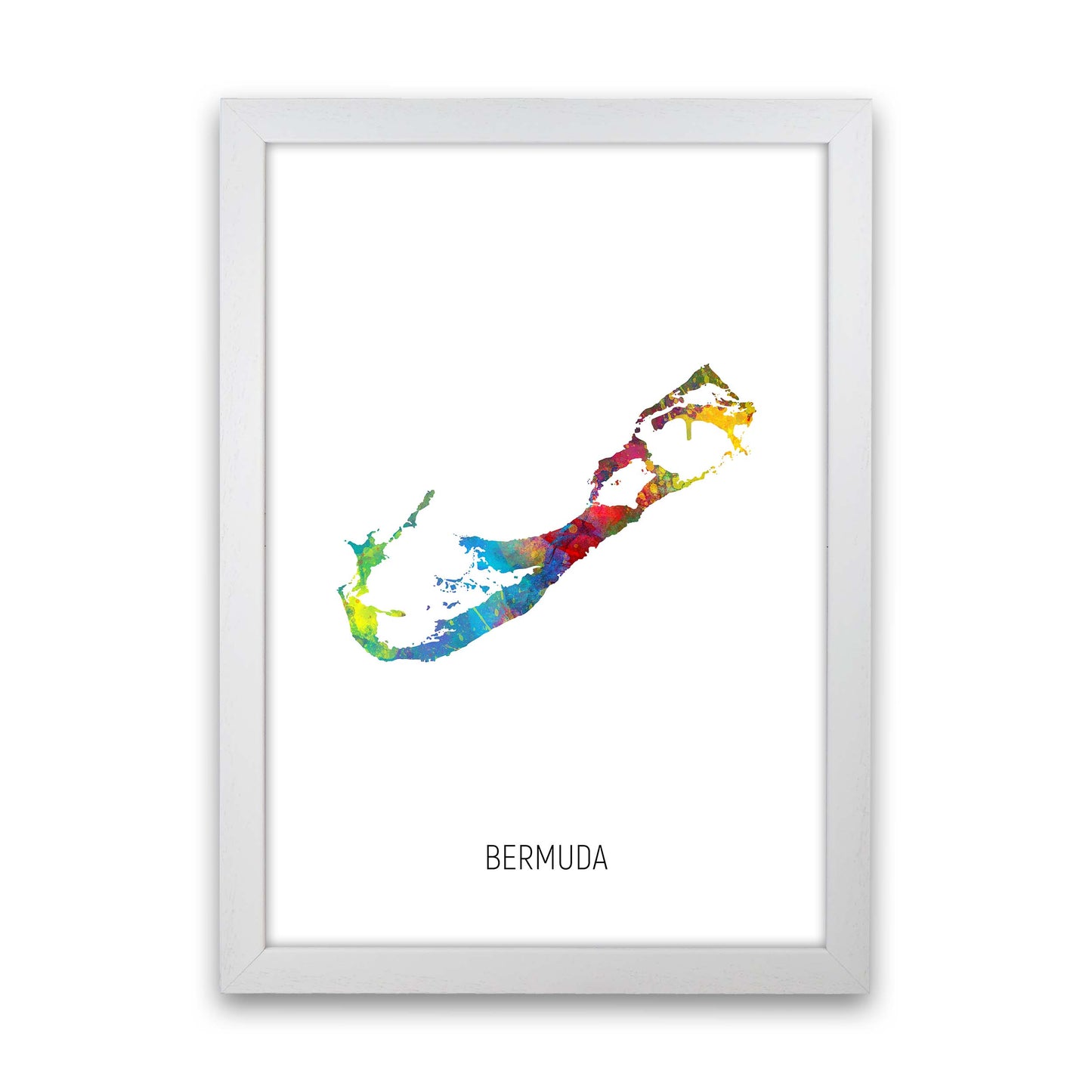 Bermuda Watercolour Map Art Print by Michael Tompsett White Grain